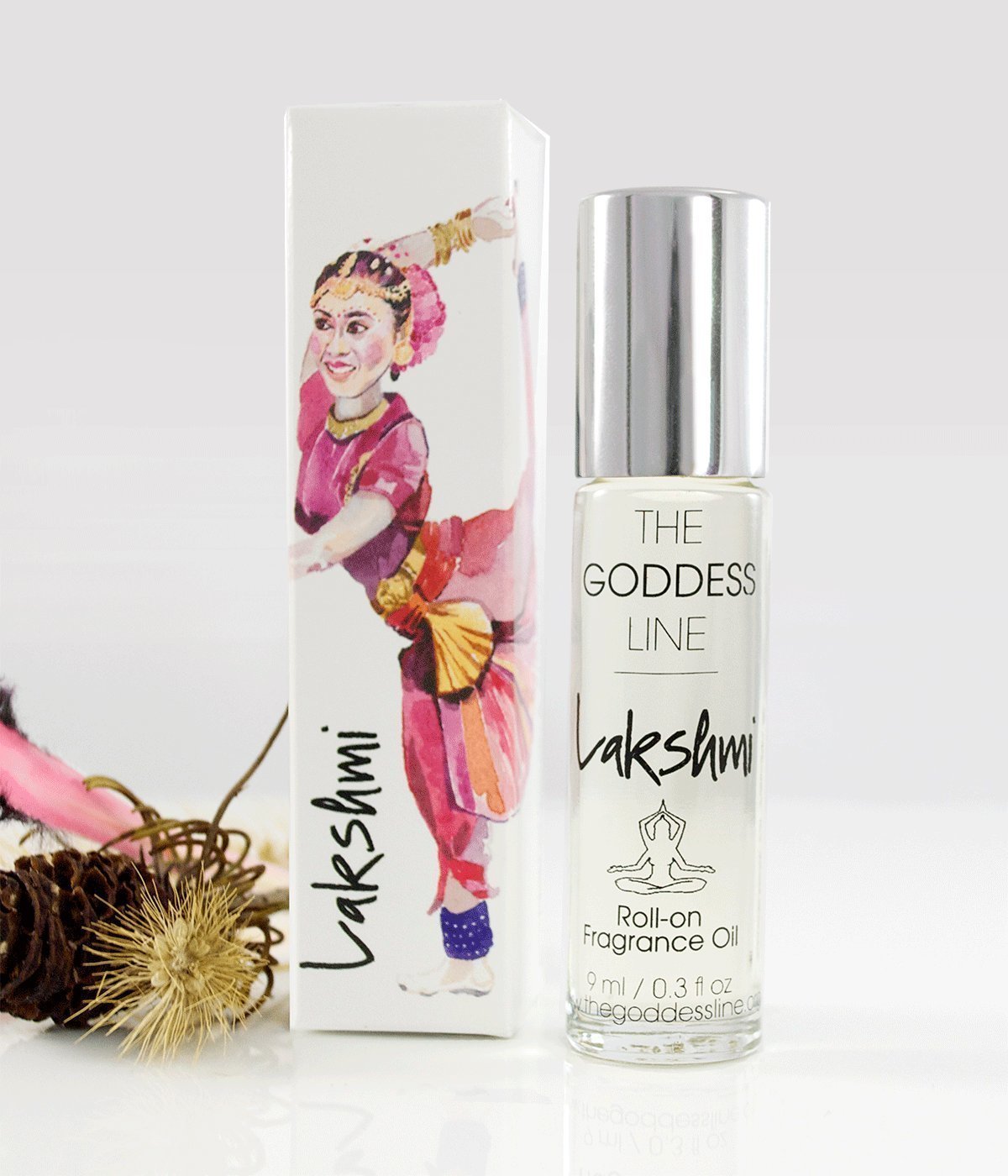 Lakshmi The Goddess Line, bouteille roll-on, parfum portable et vegan.