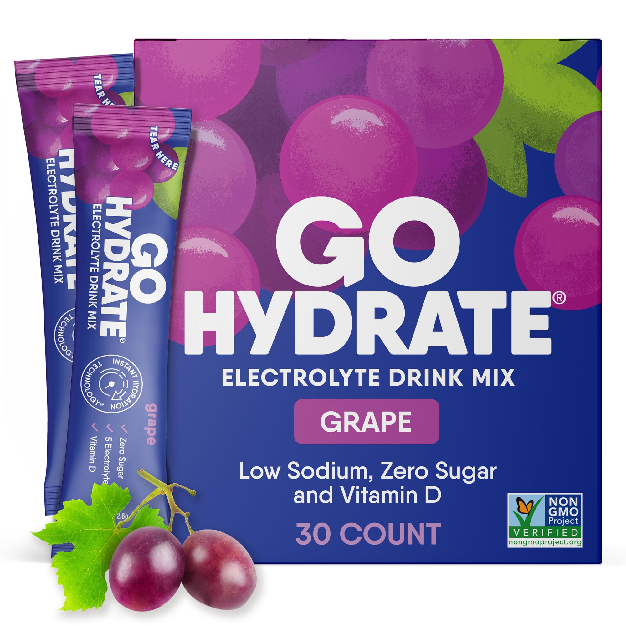 GoHydrate: boîte sachets front, hydratation rapide et pratique.