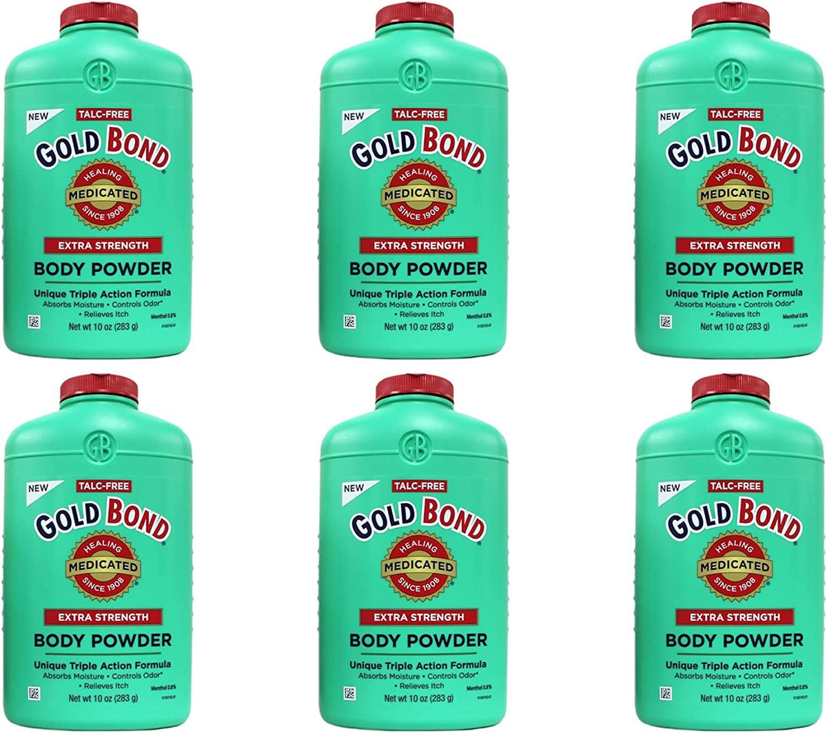 Poudre Gold Bond médicamenteuse à force élevée dans sa bouteille.