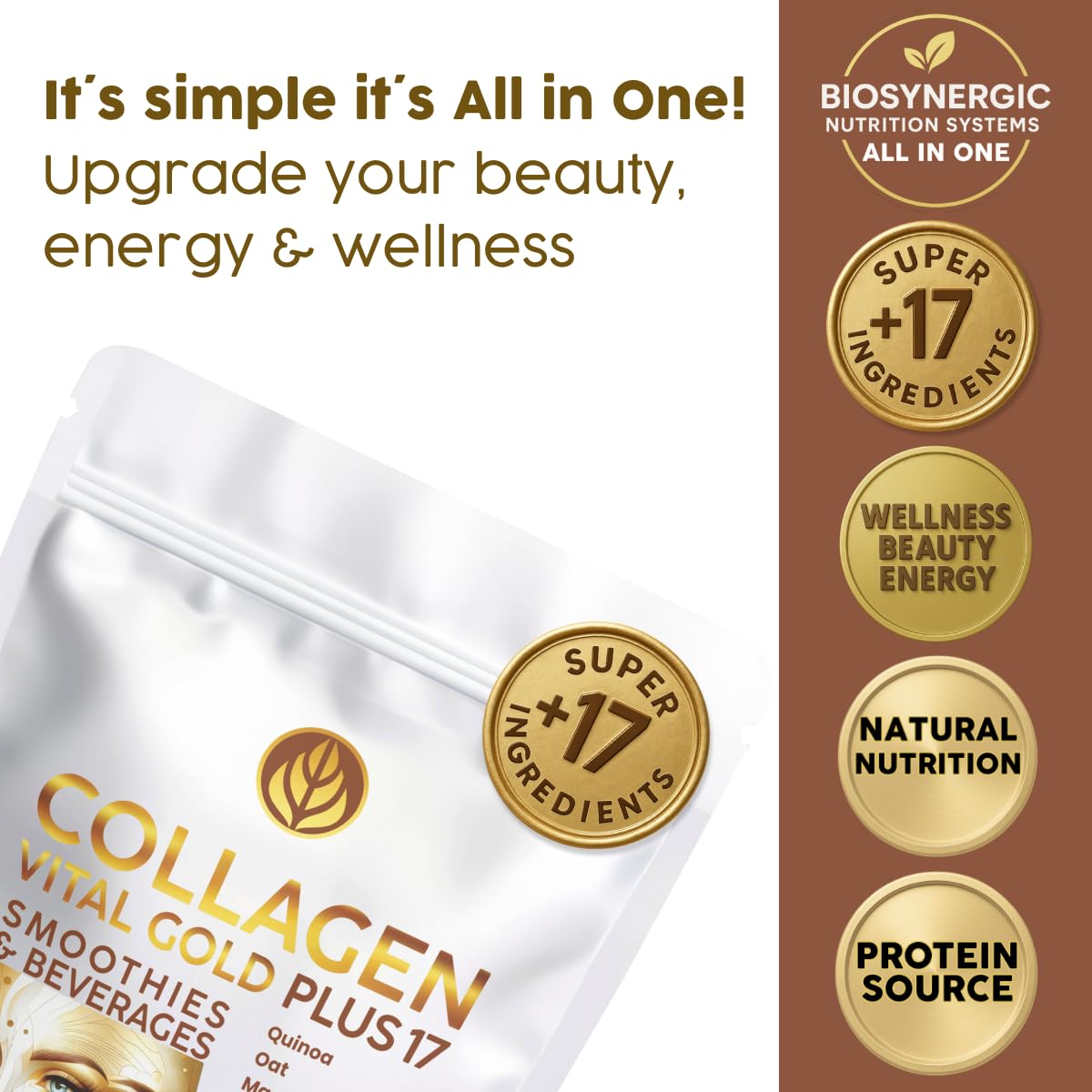 Gold Vital Life peau éclatante et hydratée grâce au collagène.