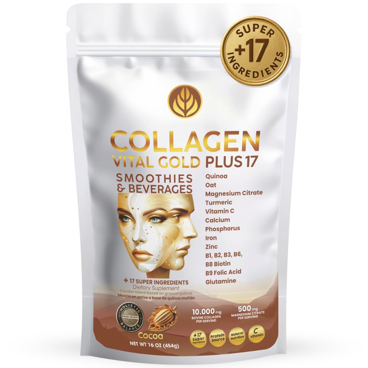 Gold Vital Life collagène hydrolysé – poudre cacao, absorption rapide.