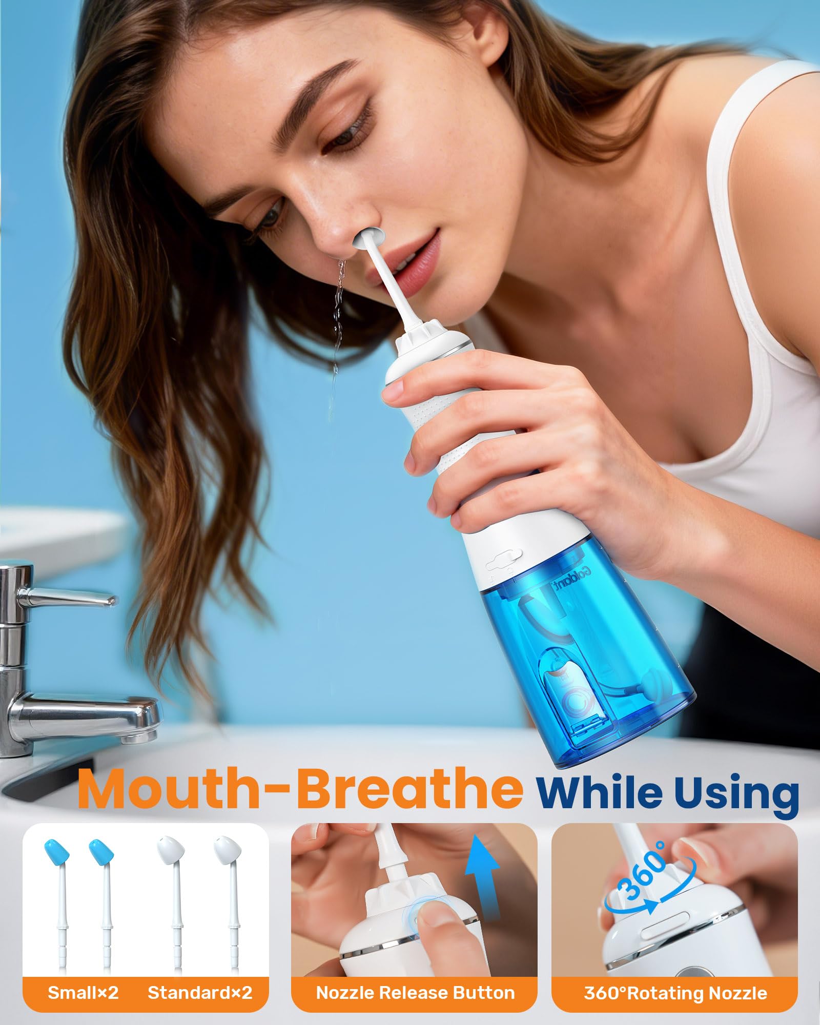 Neti Pot GOLDANT IPX7 et charge Type-C pour usage en déplacement et douche