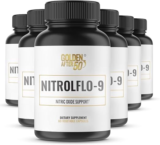 Golden After 50 NitrolFlo-9, bouteille énergie potentielle pour la vitalité quotidienne.