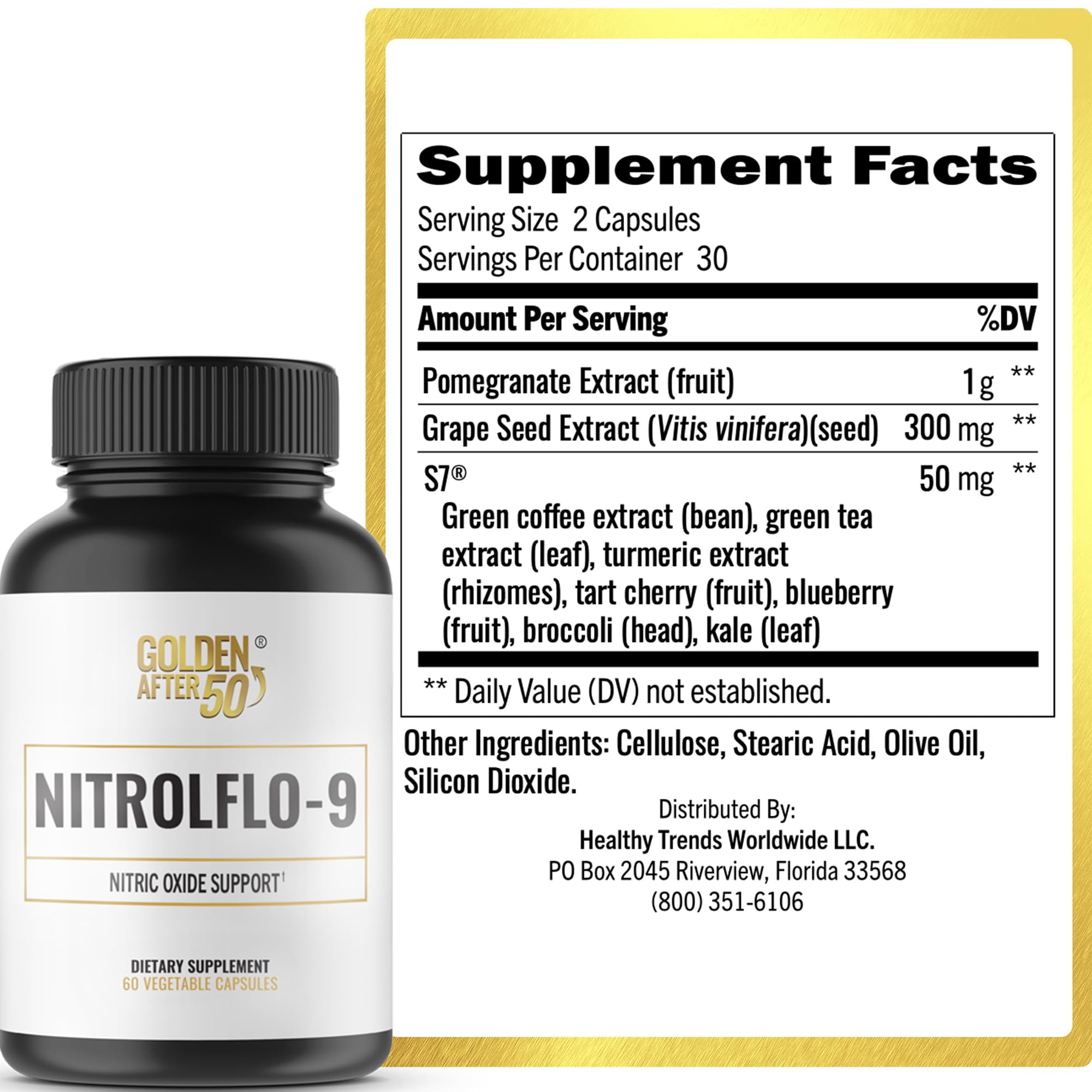 Capsules NitrolFlo-9 avec promesse d énergie durable et circulation améliorée.