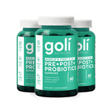 Goli Pre+Post+Probiotiques gommes dans bouteille ouverte, apport pratique au quotidien.