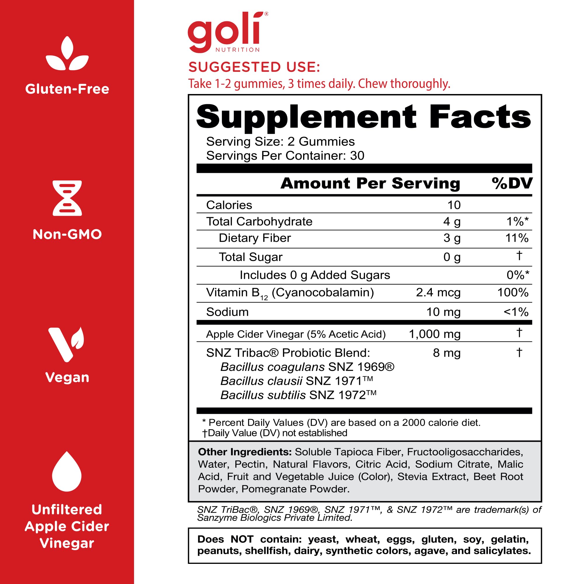 Goli ACV Gummies vegan-sans-gluten: ingrédients propres pour mode de vie vegan