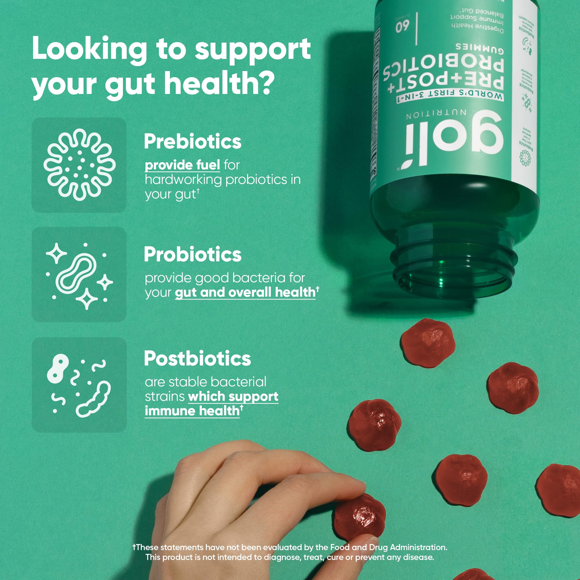 Goli Prepostprobiotiques gommes bouteille prête à l’emploi pour des gommes fruitées