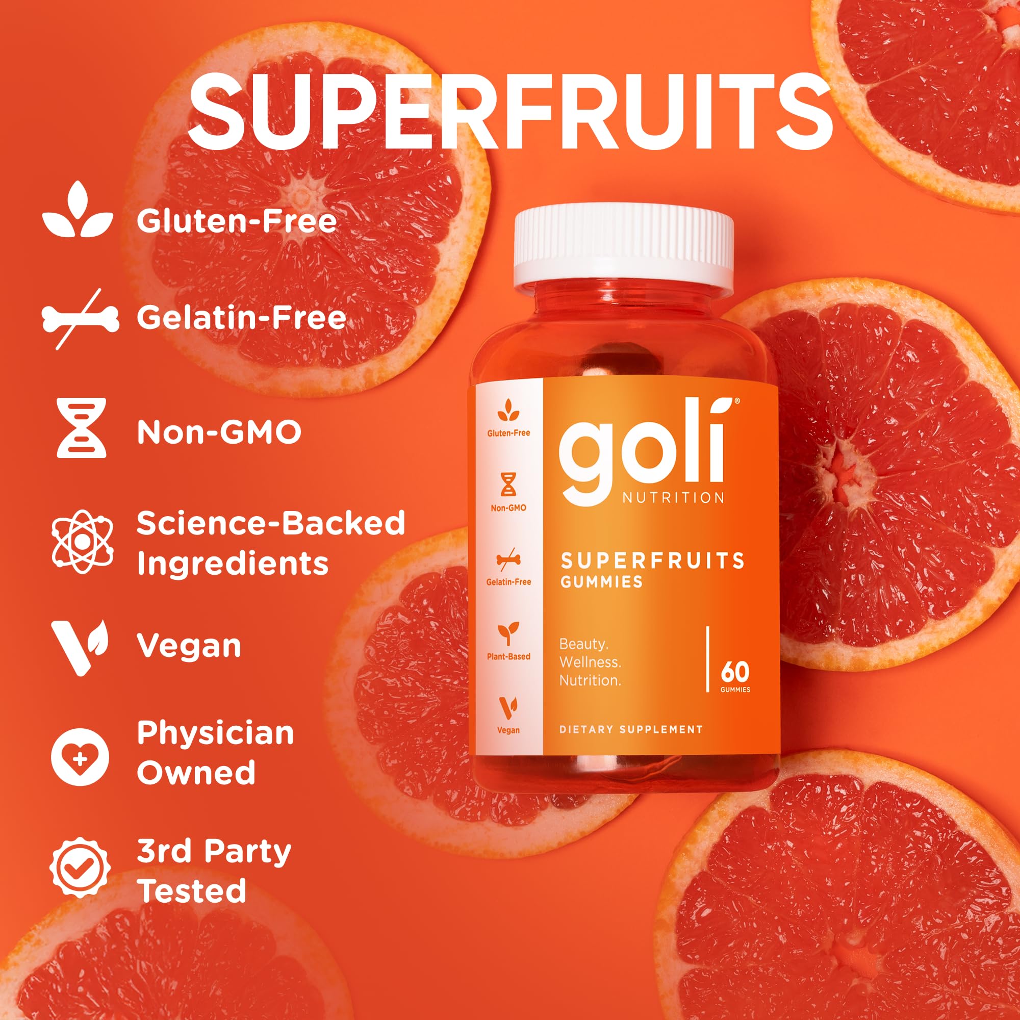 Goli Superfruits Gummies, soutien potentiel à l’éclat de la peau et immunité.