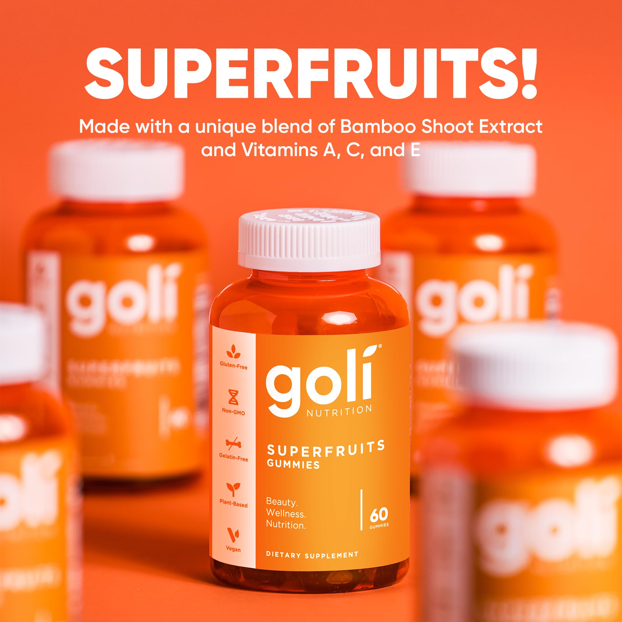 Goli Superfruits Gummies, vitamine C et bambou-silice pour le collagène potentiel.