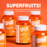 Goli Superfruits Gummies, vitamine C et bambou-silice pour le collagène potentiel.