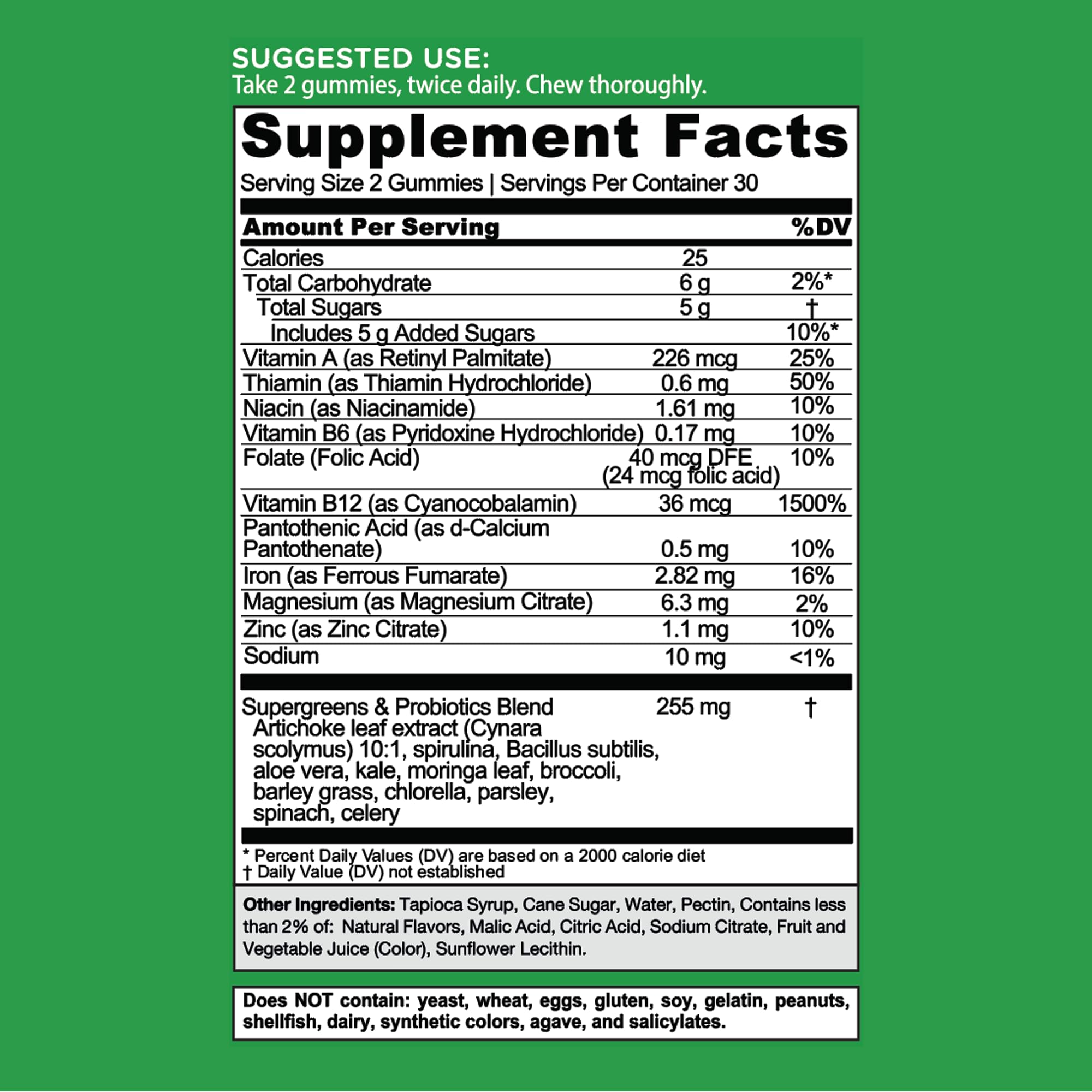 Goli Supergreens formule végane sans gluten et sans OGM