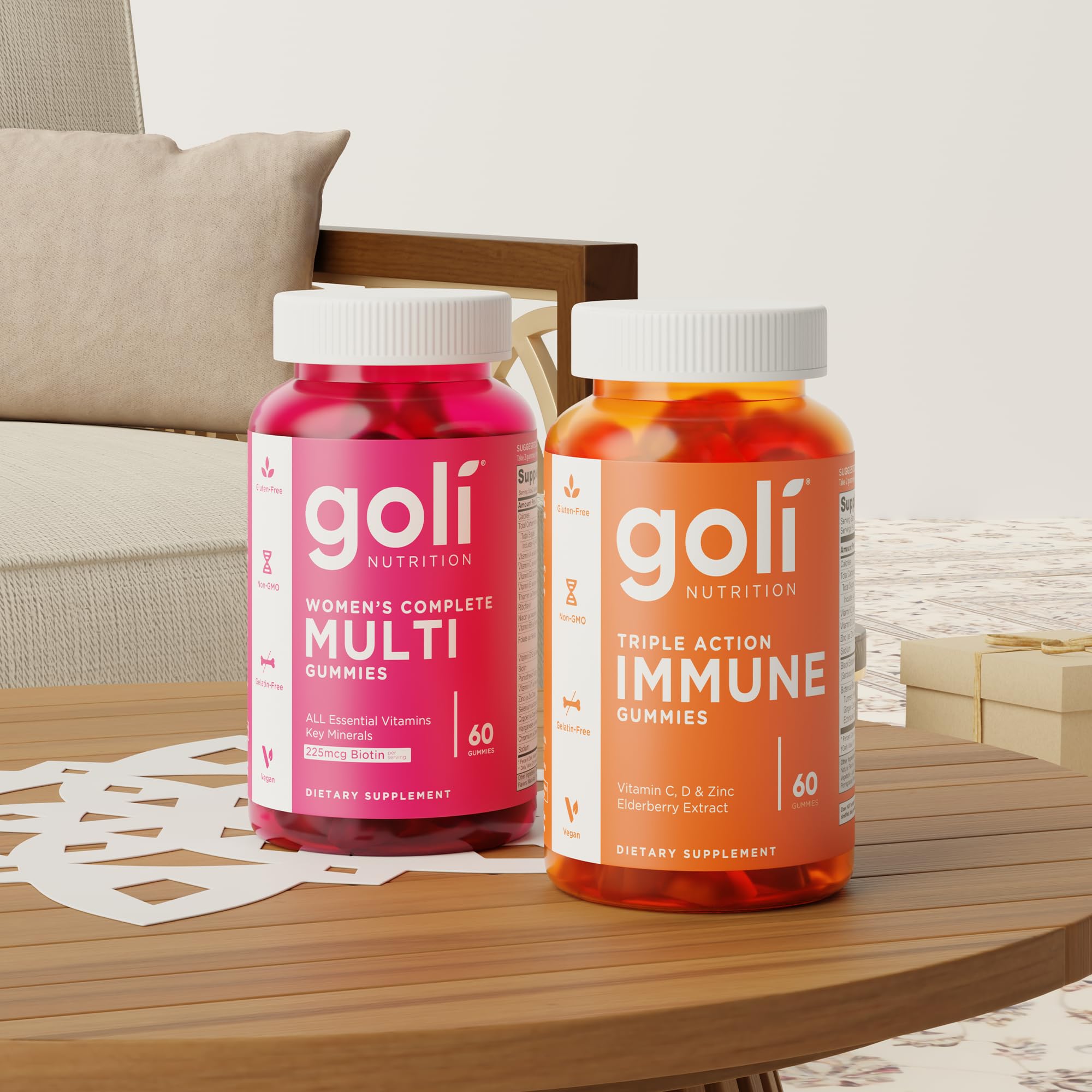 Goli Triple Action Immunité Gummies — curcuma et gingembre dans chaque bouchée.