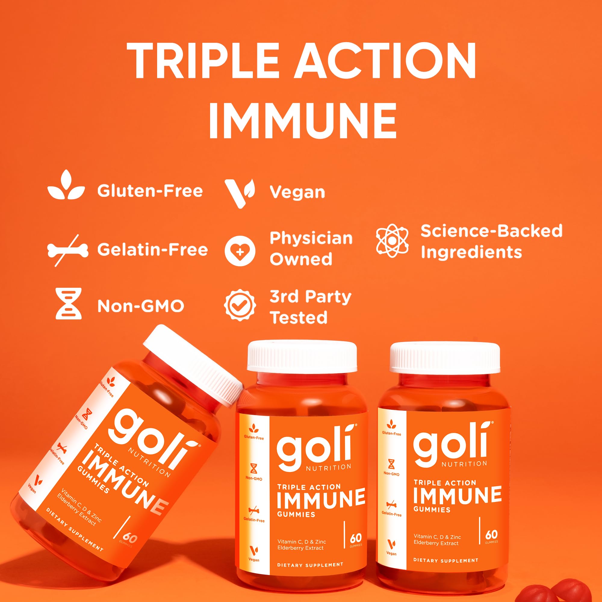 Goli Triple Action Immunité Gummies — produit végane et sans gélatine.
