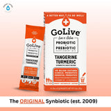 GoLive poudre orange dans verre, mélange rapide pour soutenir la digestion.