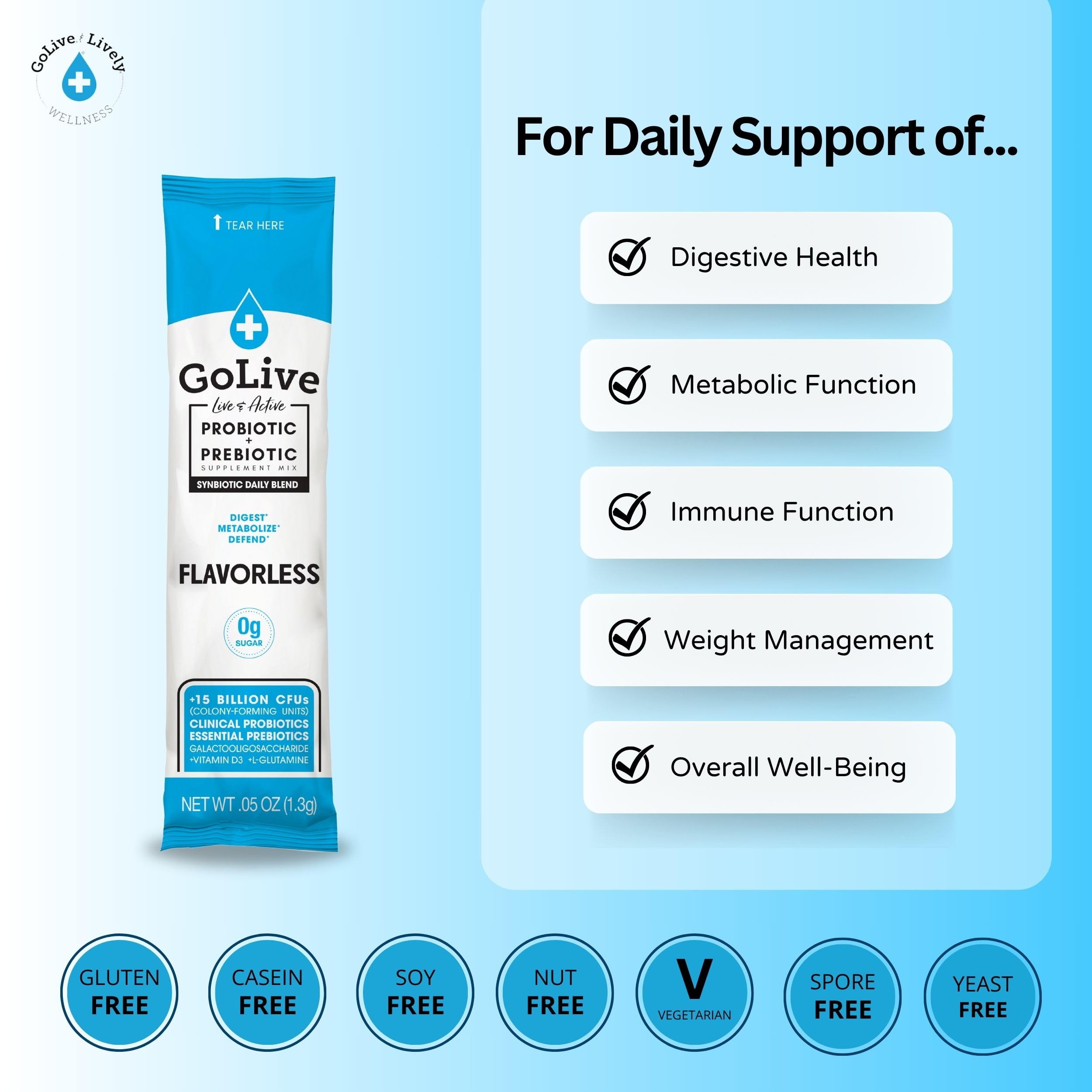 GoLive convient aux hommes, femmes et enfants pour une routine digestive pratique.