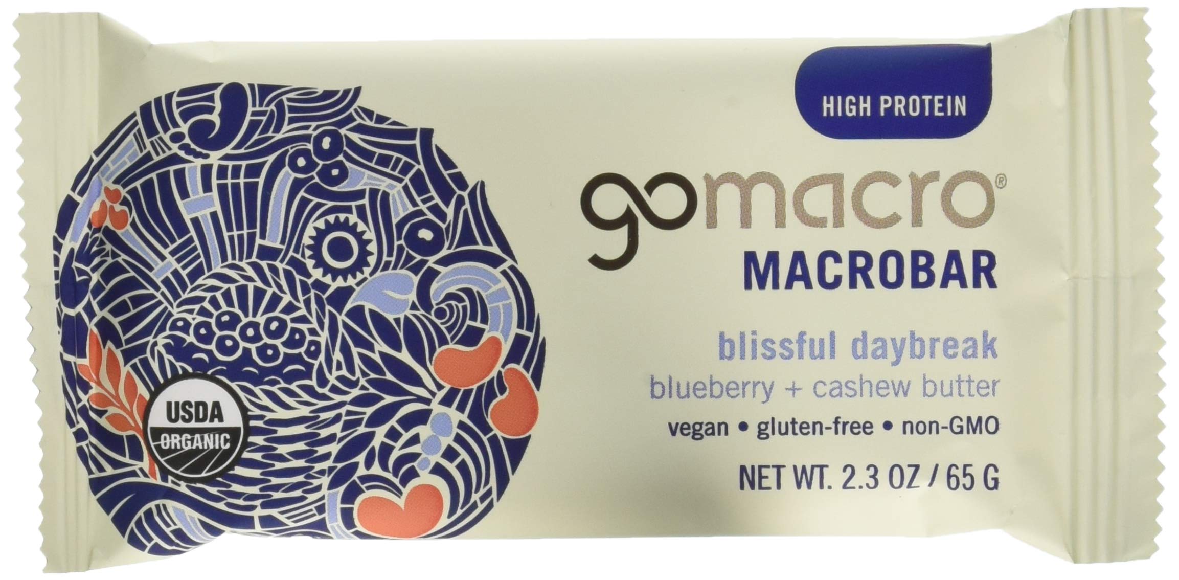 Barre GOMACRO bio myrtille et noix de cajou prête à déguster, snack pratique et naturel.