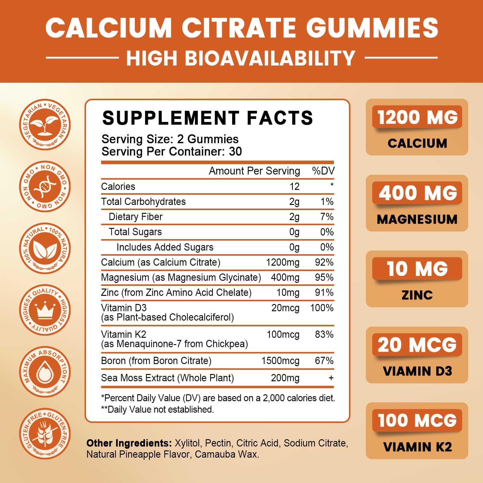 GONGOTA Calcium Citrate Gummies – Formule sans artificiels et sans gluten