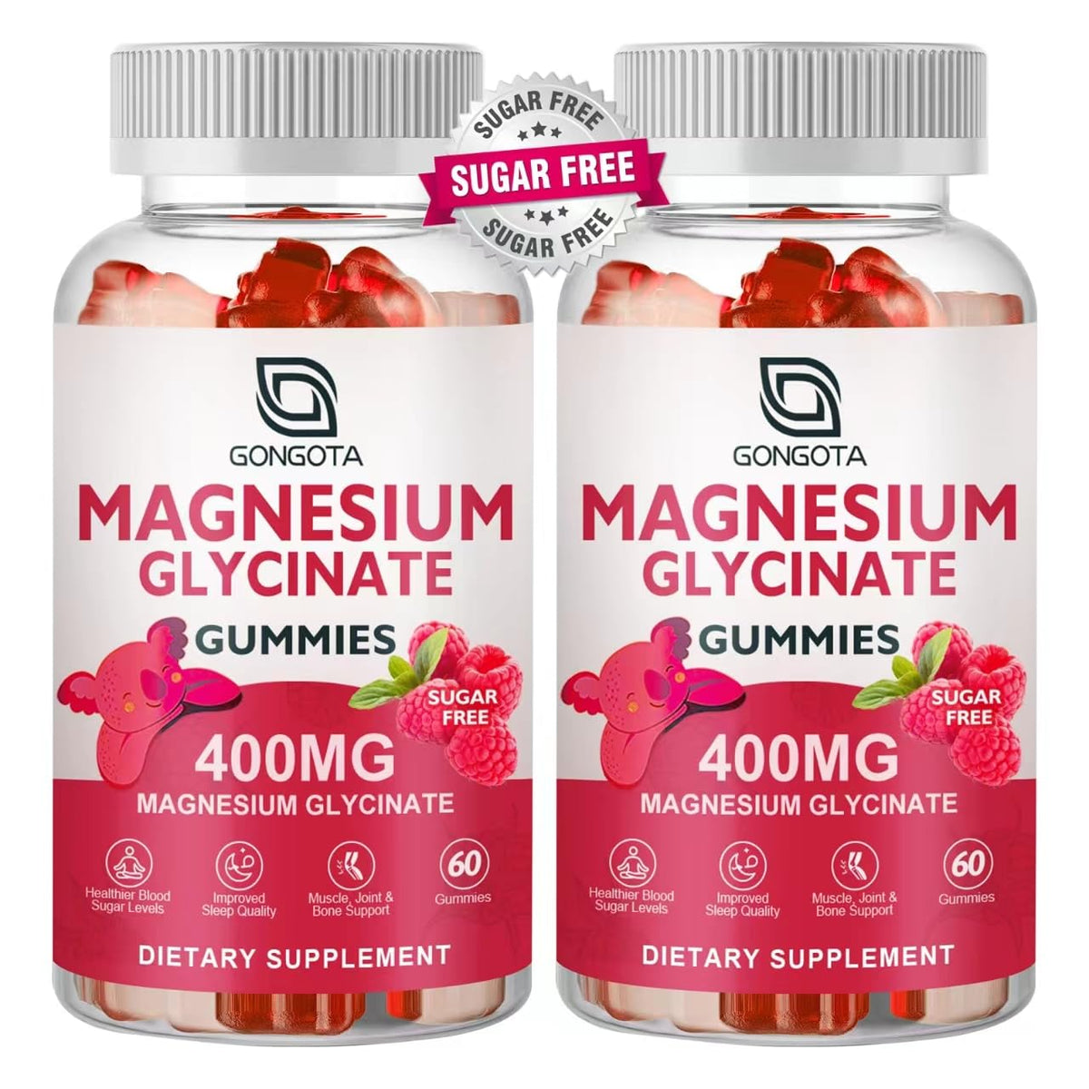 Flacon GONGOTA gommes magnésium glycinate, soutien potentiel au sommeil et au calme.