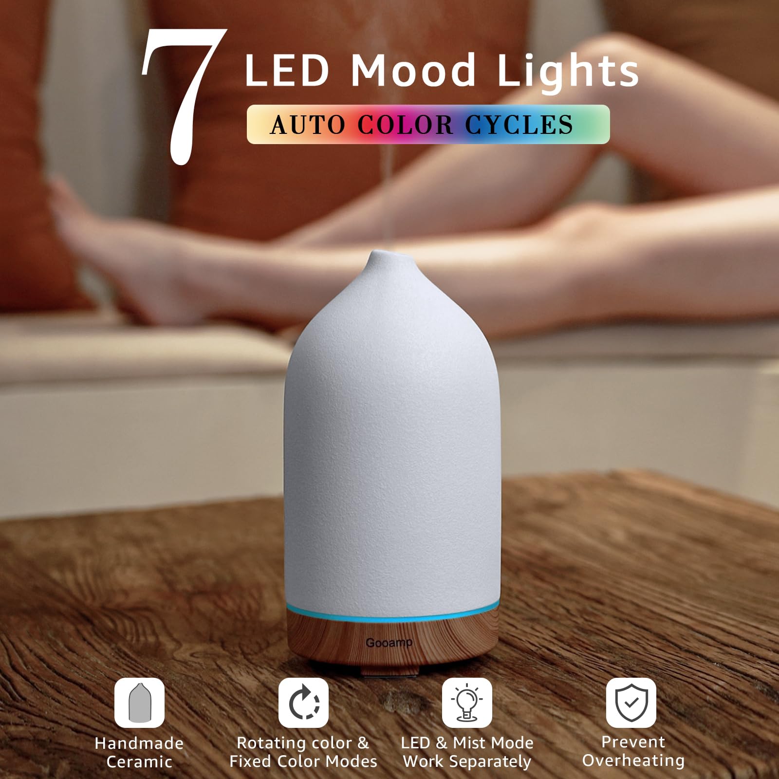 Gooamp diffuseur céramique 200ml dans décor bois rustique pour salon