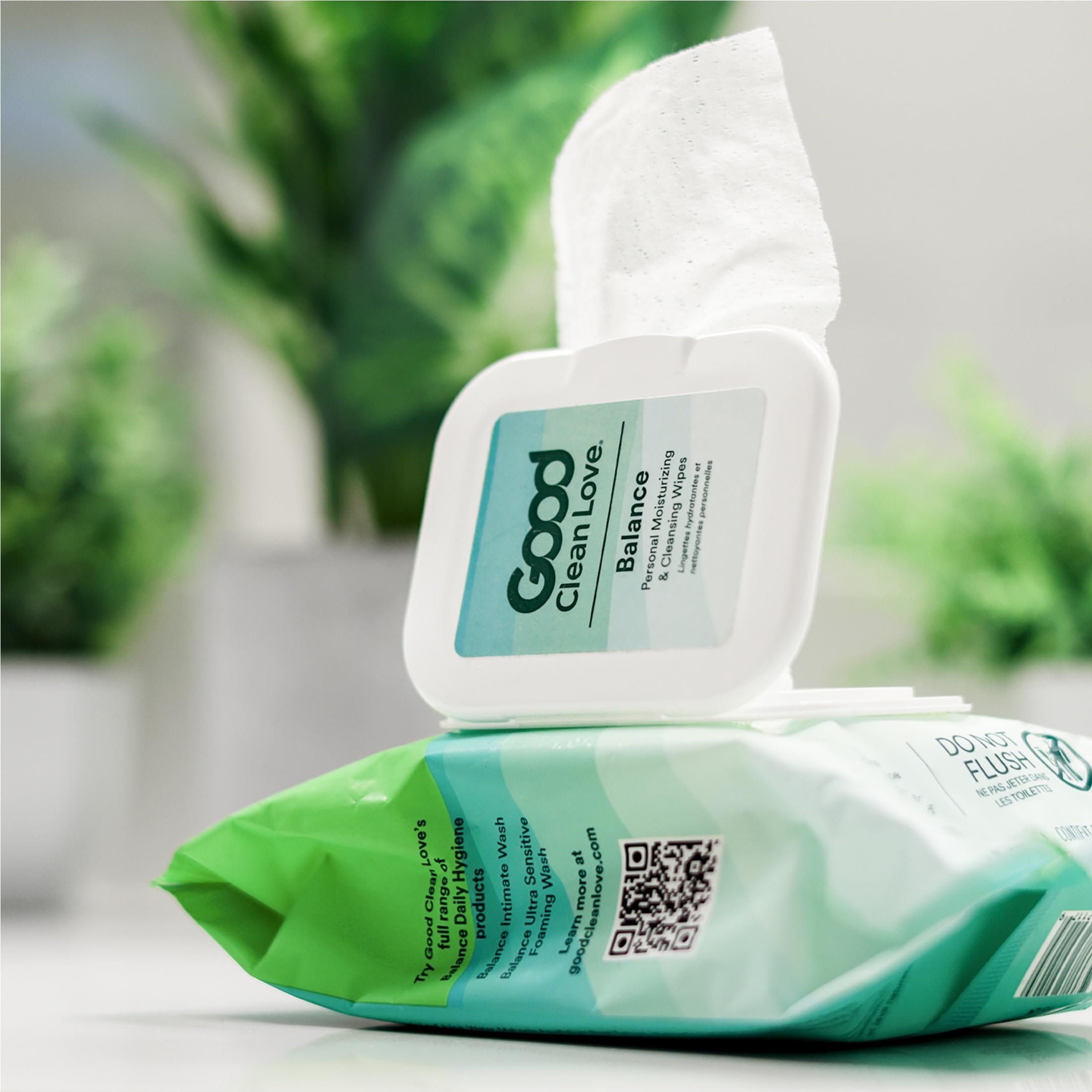Good Clean Love Balance lingettes 30 unités faciles à transporter pour la routine intime.