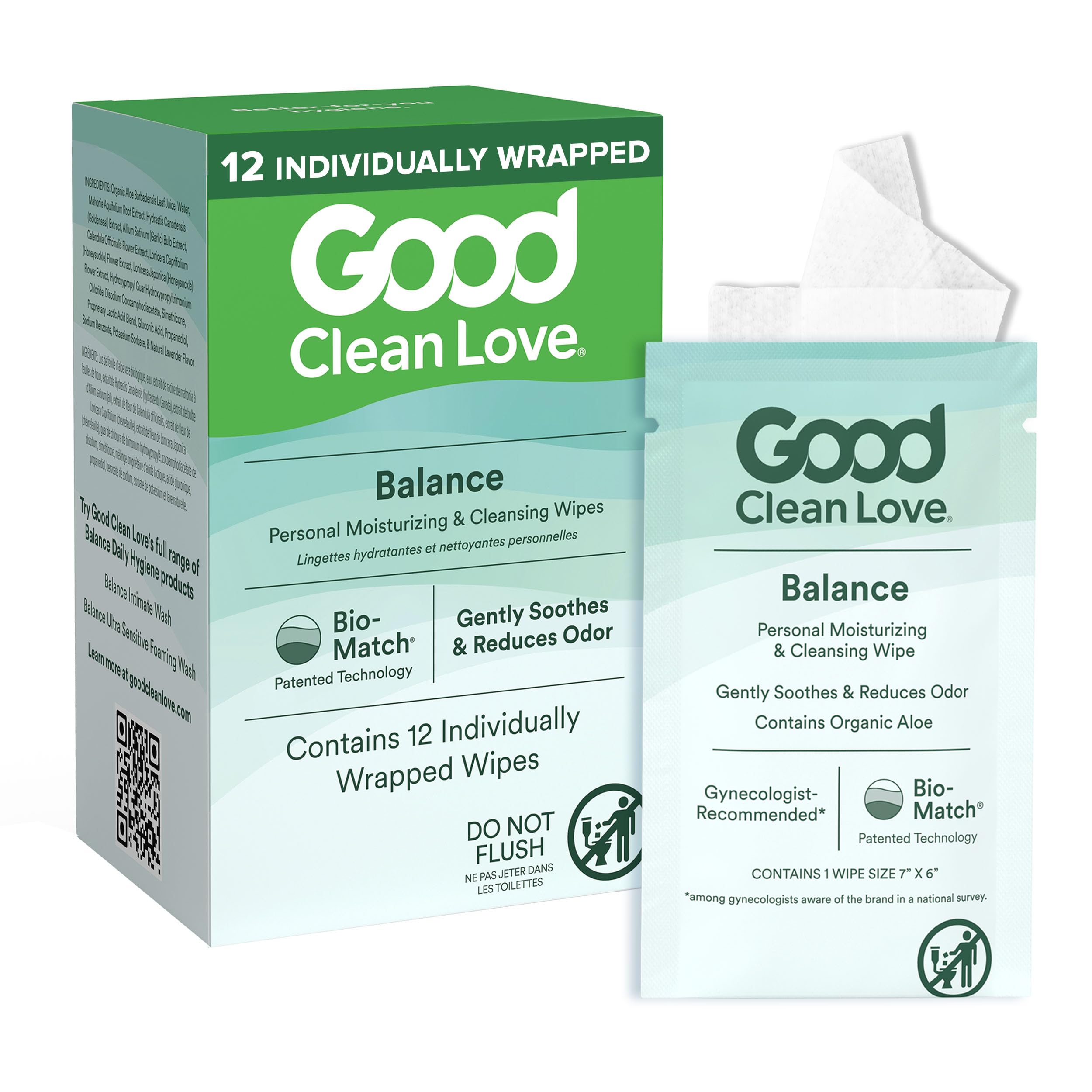 Good Clean Love Balance lingettes pH: équilibre intime au quotidien.