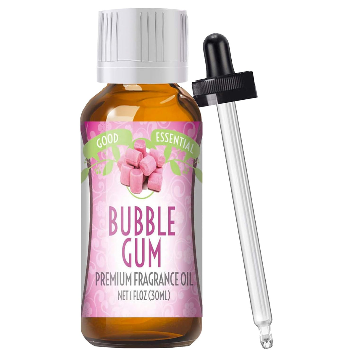 Good Essential Bubble Gum Fragrance Oil dans une bouteille ambrée, idéale pour diffusion et créations faits maison