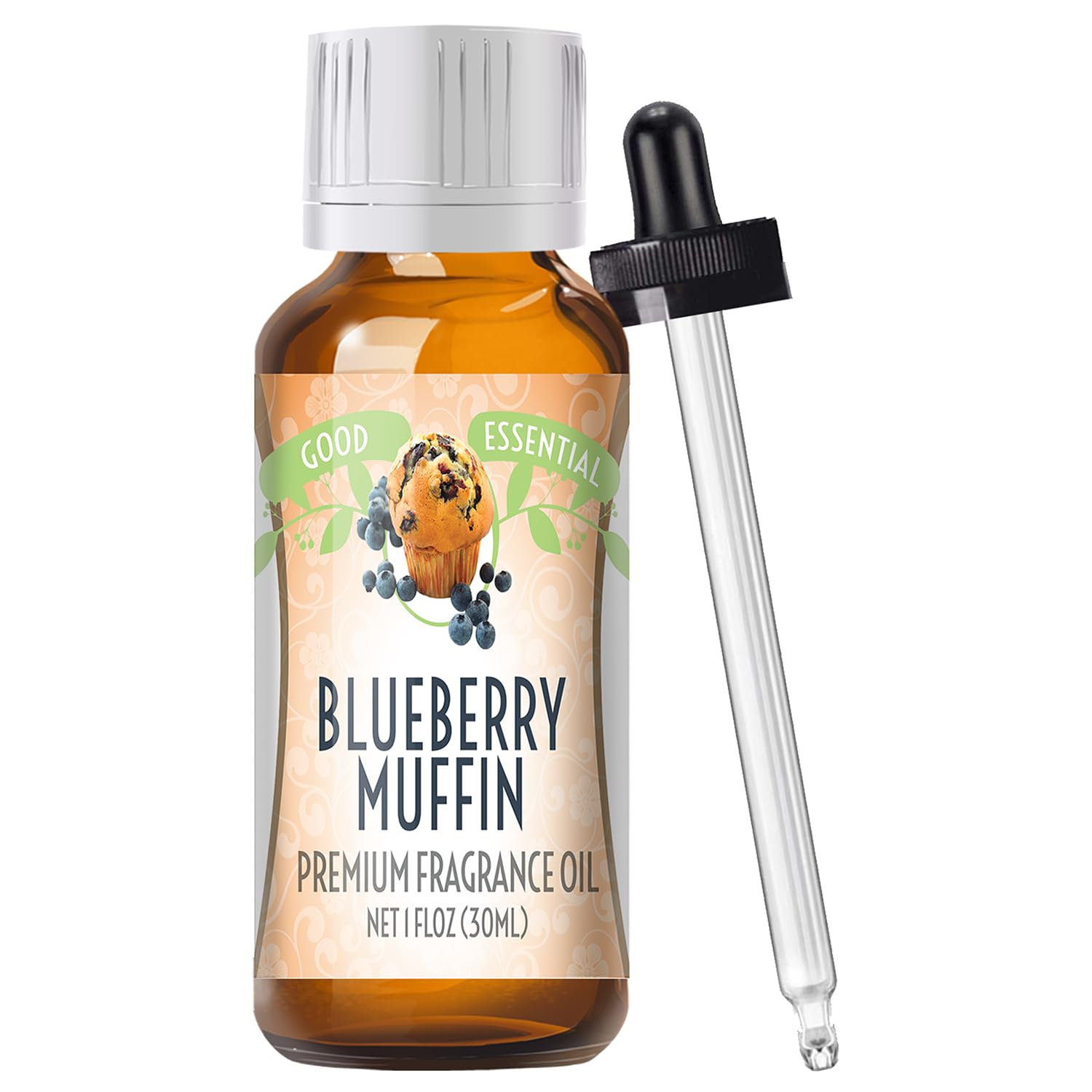 Huile parfumée Good Essential Myrtille Muffin en bouteille ambrée 30 ml, idéale pour diffuser et parfumer.