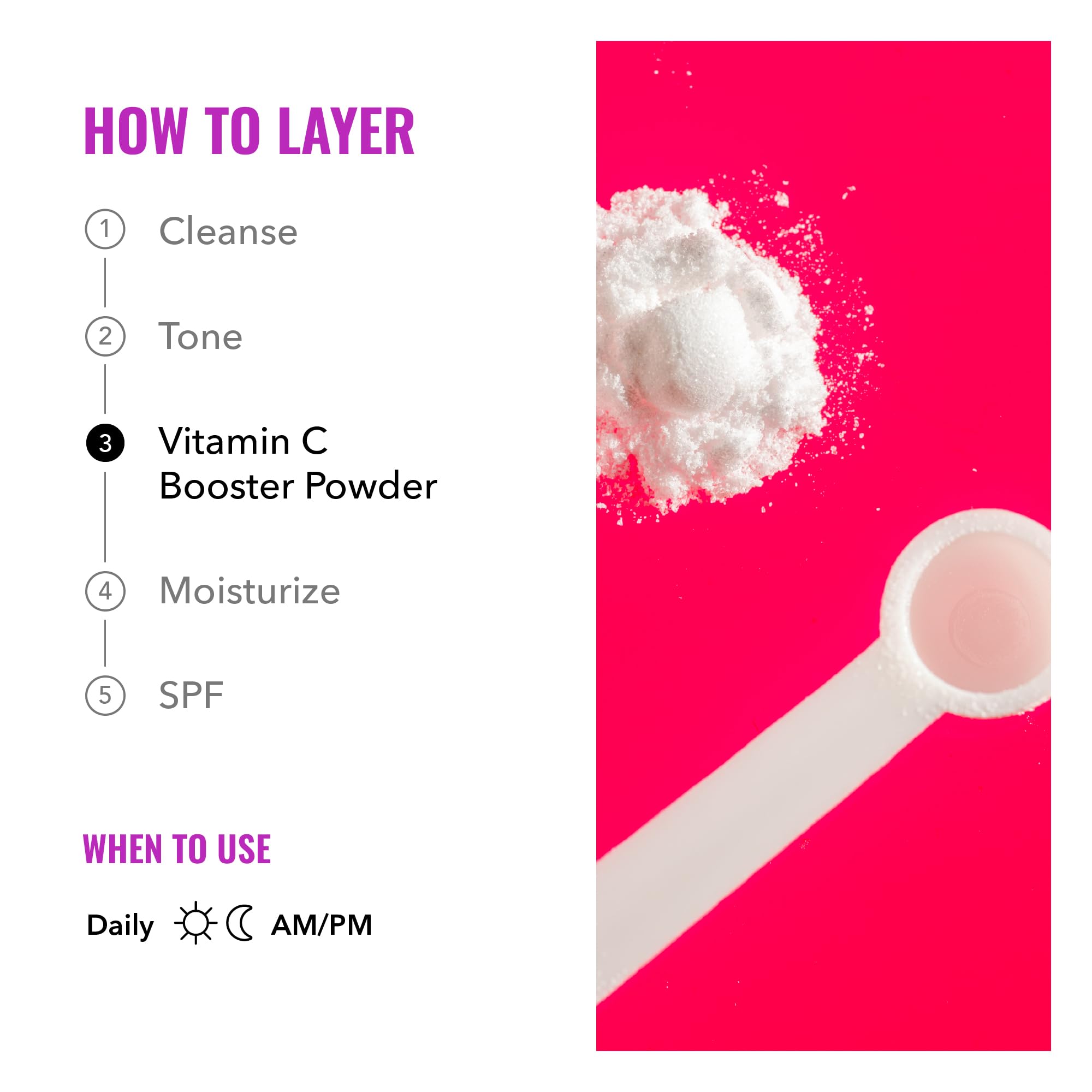 Poudre Vitamine C se mélange facilement dans les sérums Good Molecules.