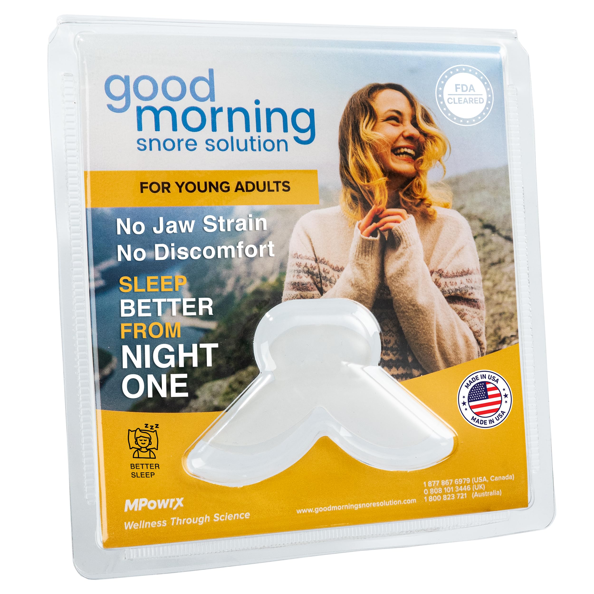 Good Morning Snore Solution: gouttière adaptée petites bouches pour confort nocturne.