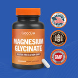 GOODBIO Magnesium Glycinate, formule sans OGM et gluten, qualité garantie.