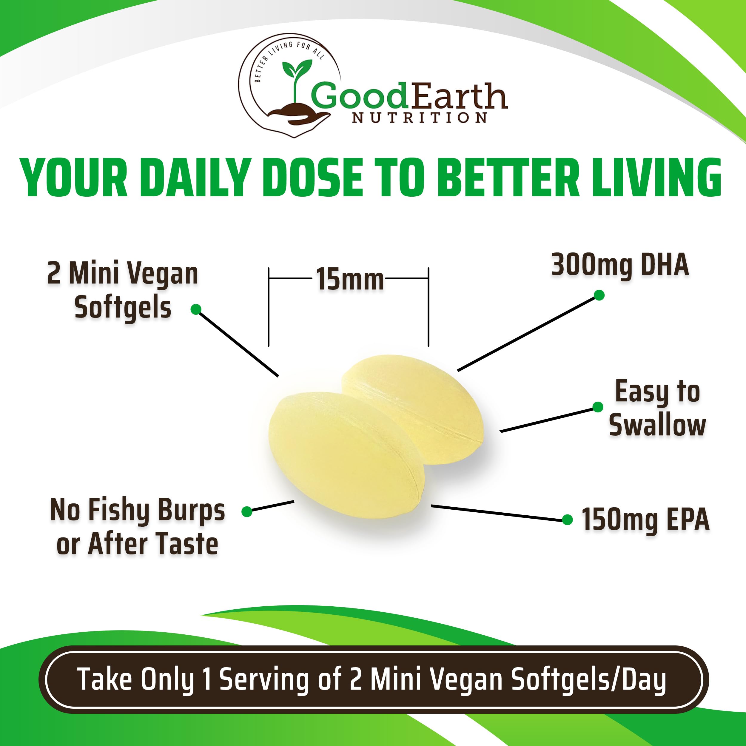 GoodEarth Nutrition Omega3 algue concentration DHA/EPA élevée pour yeux et cœur.