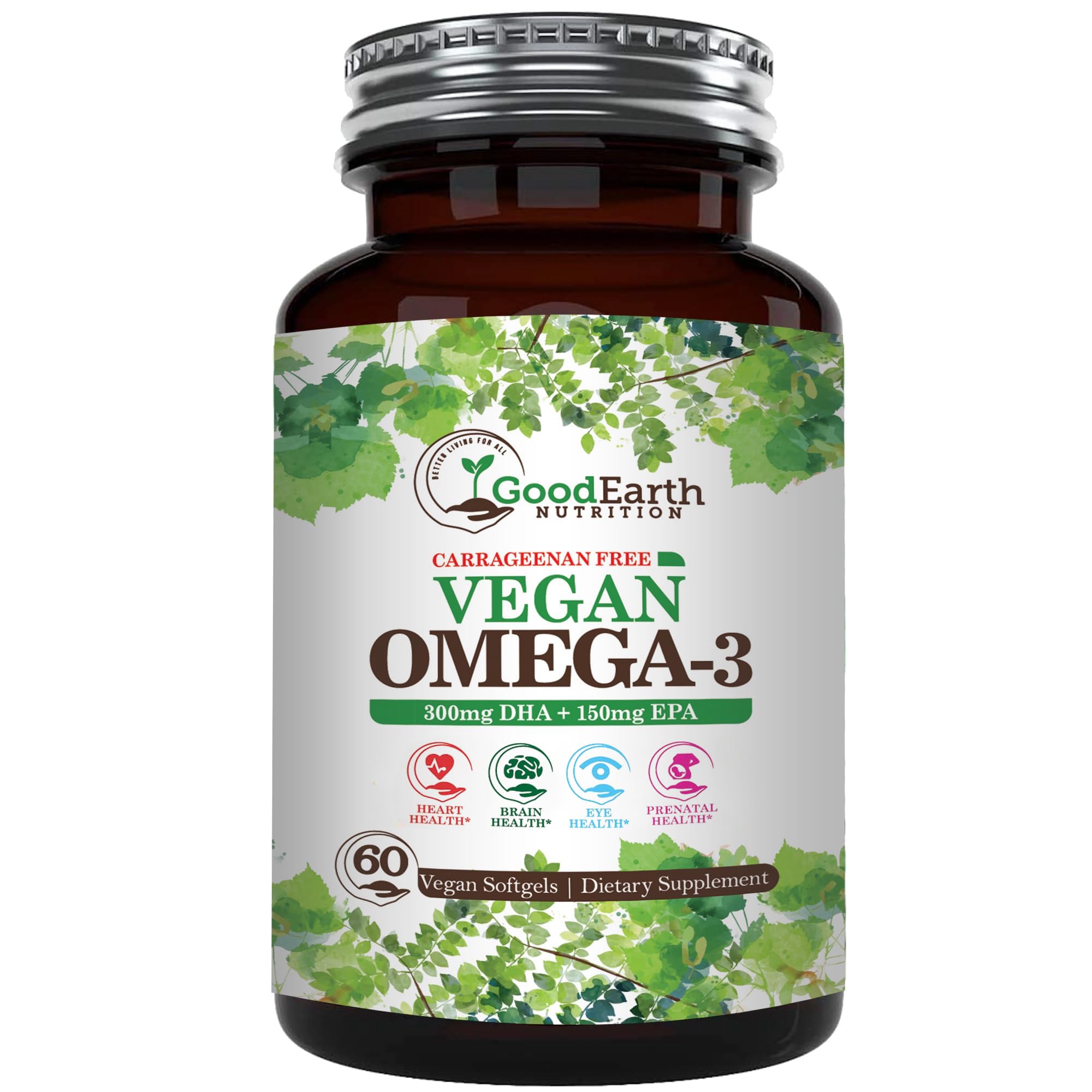GoodEarth Nutrition Omega3 algue - capsules DHA/EPA, soutien potentiel pour cerveau et cœur.