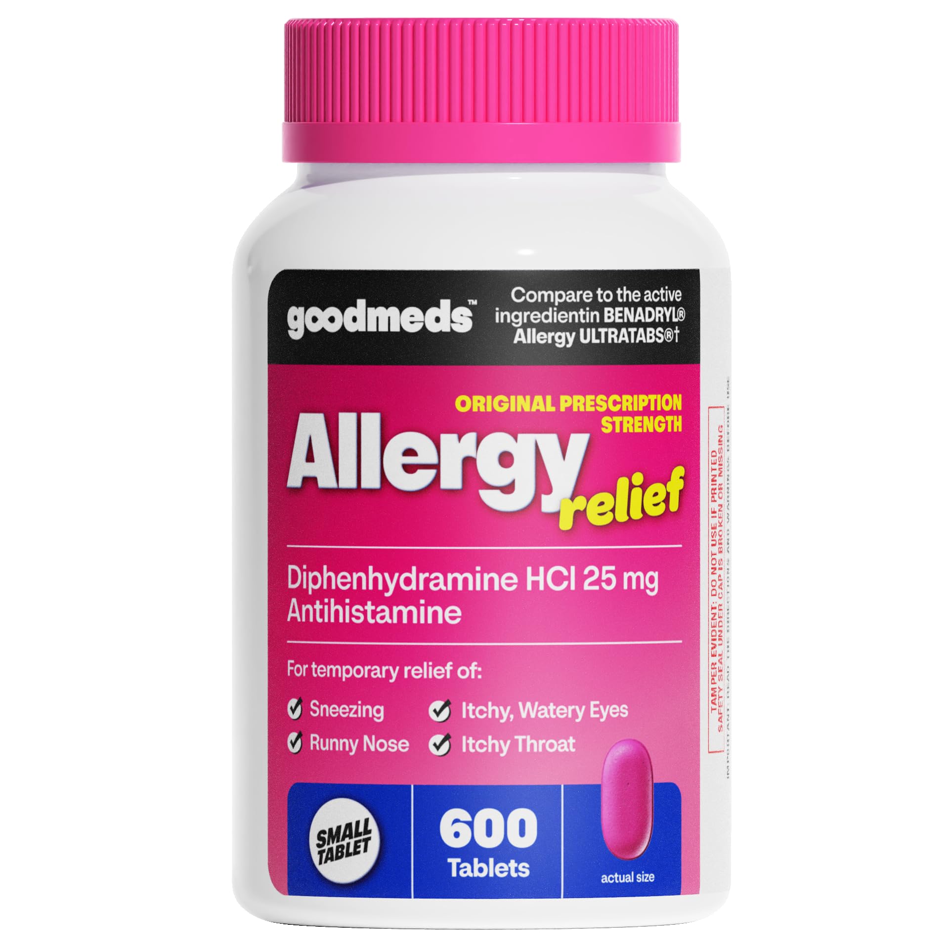 GoodMeds Diphenhydramine 25 mg : tablettes faciles à prendre pour un soulagement rapide des symptômes.
