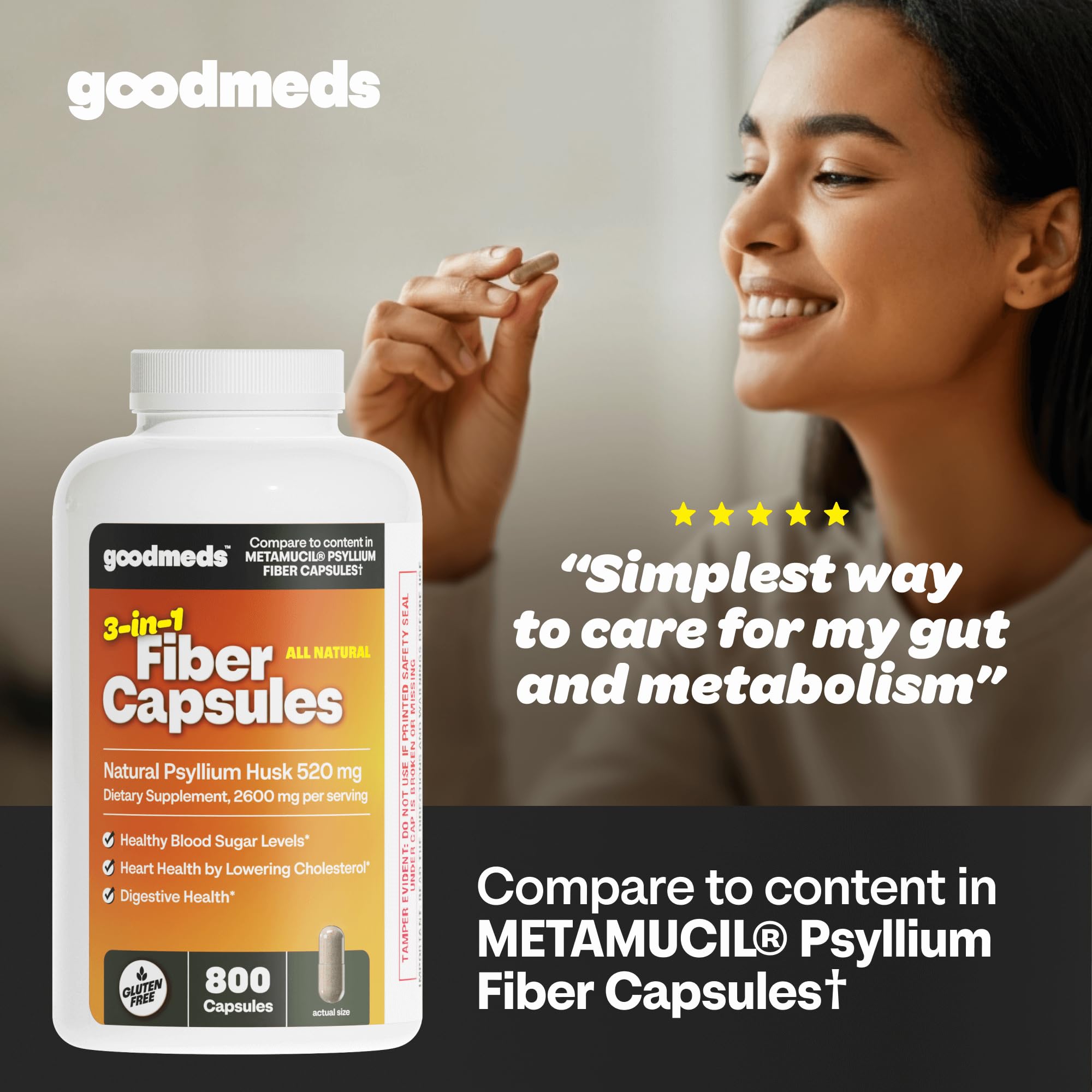GoodMeds Psyllium emballage clair, planification simple de l'apport journalier.