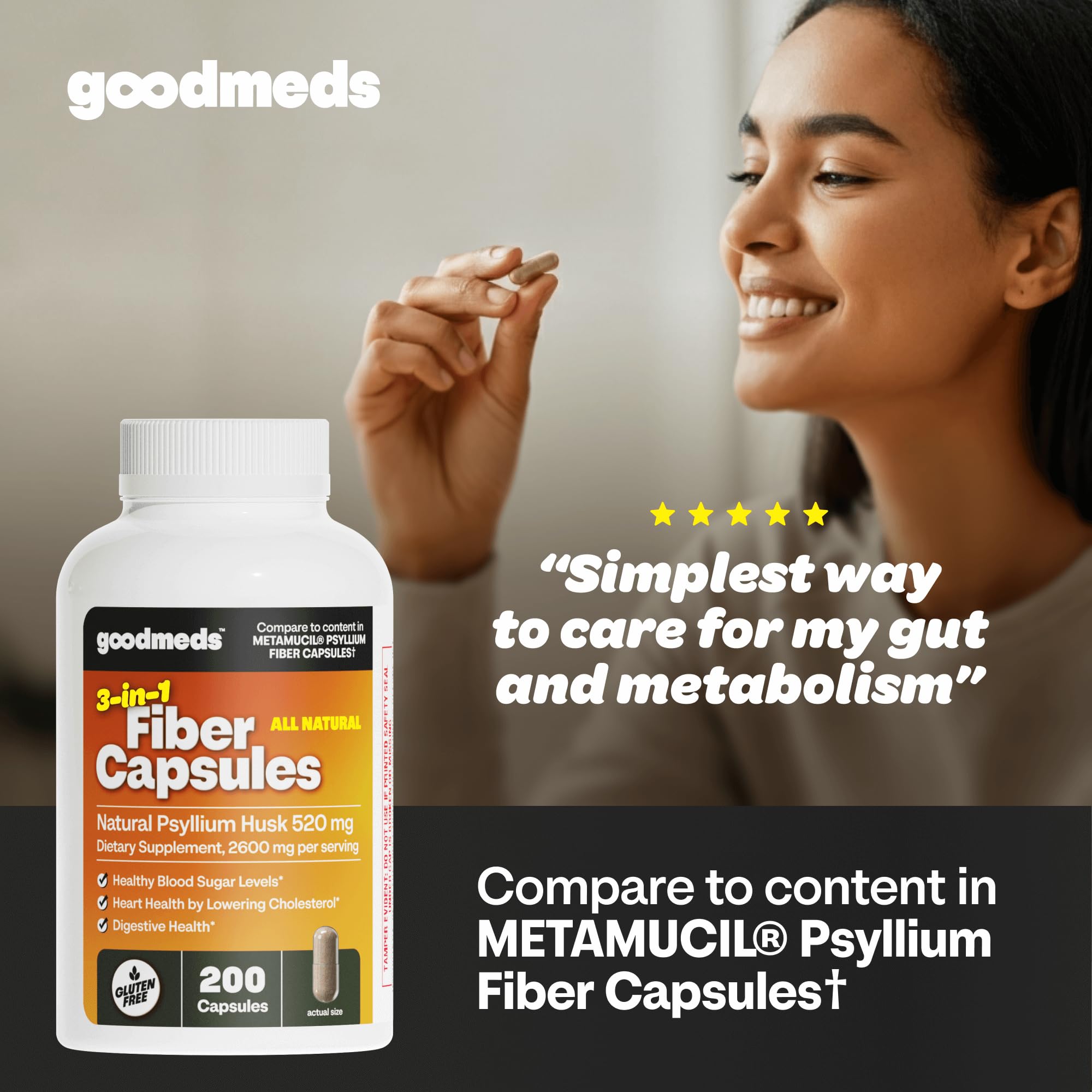 Capsules GoodMeds Psyllium 520 mg et dosage précis pour fibres solubles