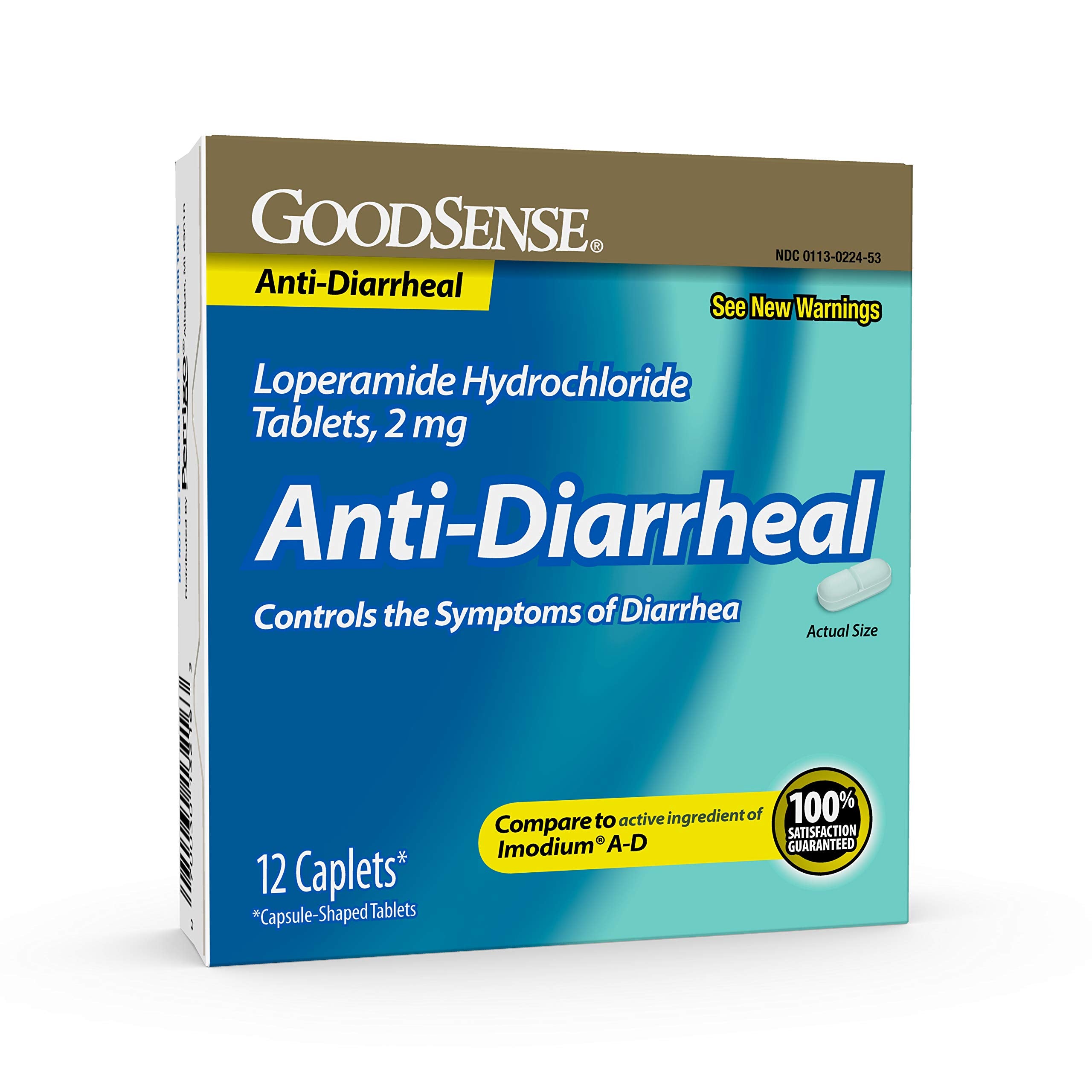 GoodSense Loperamide: tablettes 2 mg visibles sur l'étiquette, aide potentielle à gérer les symptômes.