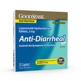 GoodSense Loperamide: tablettes 2 mg visibles sur l'étiquette, aide potentielle à gérer les symptômes.