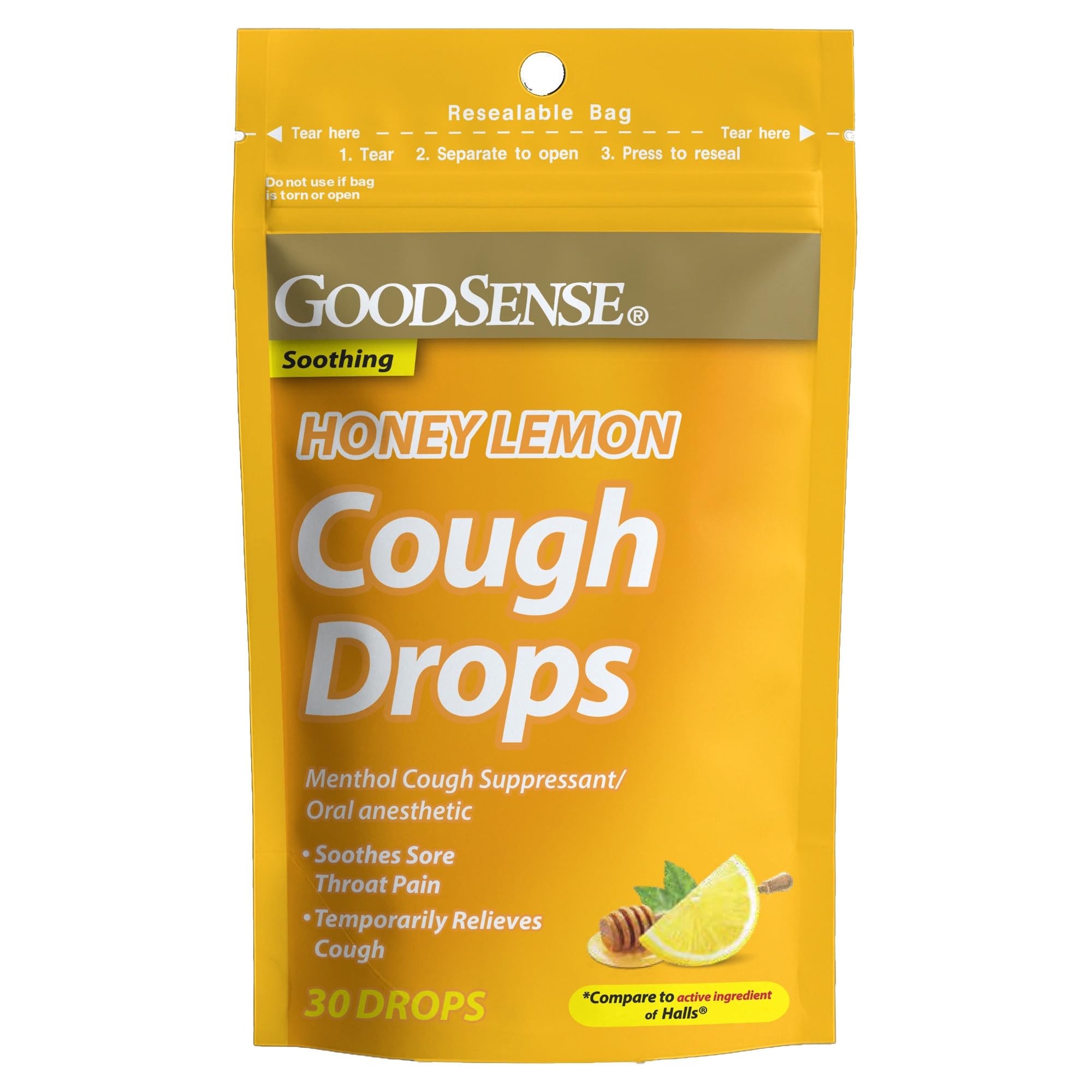 Pastilles GoodSense miel citron, emballage pratique pour une utilisation rapide.
