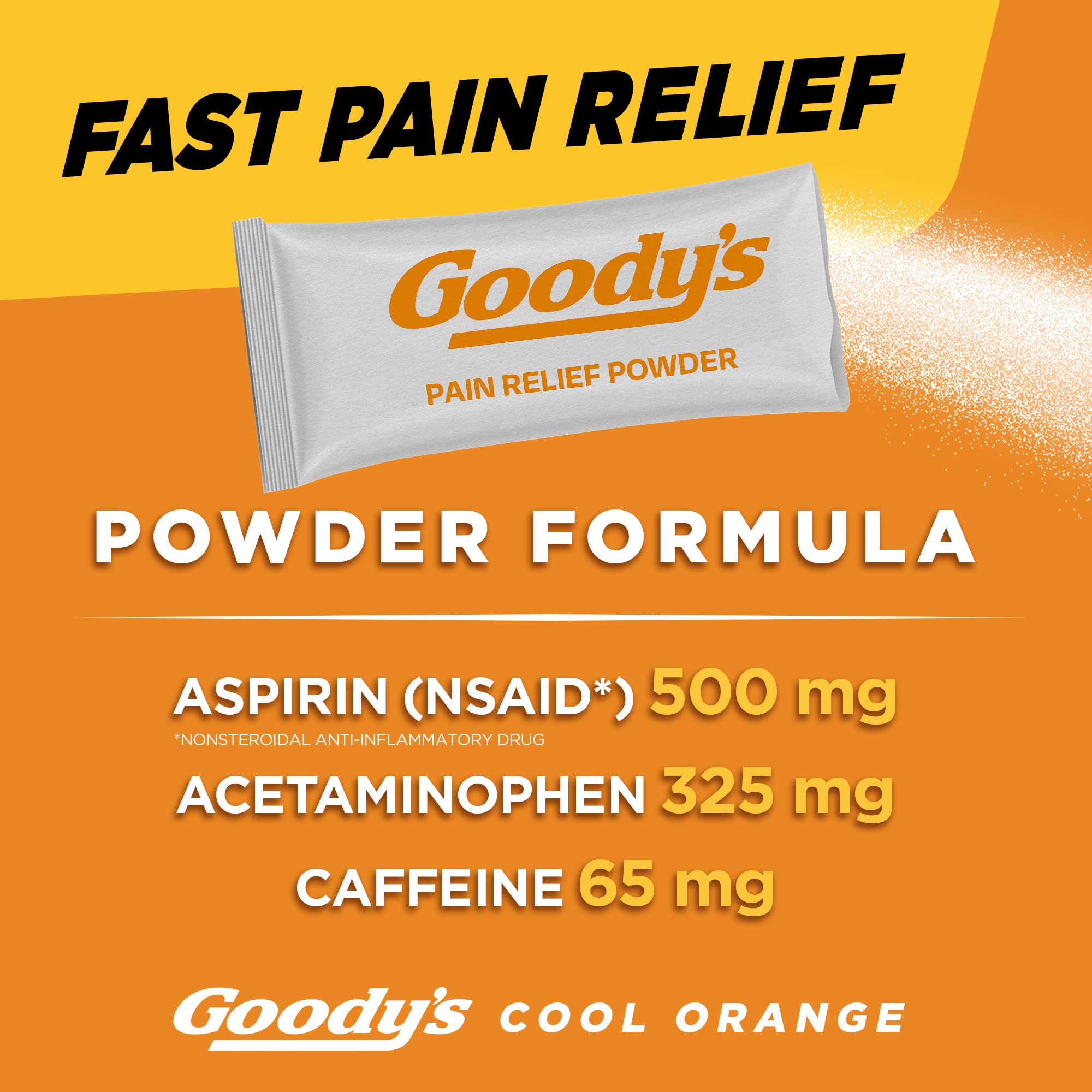 Goody's Dosettes Orange Portables, format pratique pour voyage.
