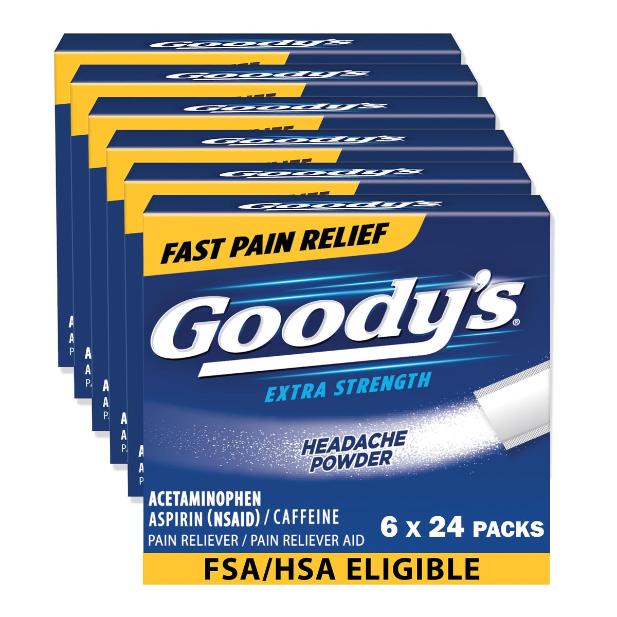 Poudre Goody’s en stick portable au citron pour soulager rapidement les douleurs en déplacement.
