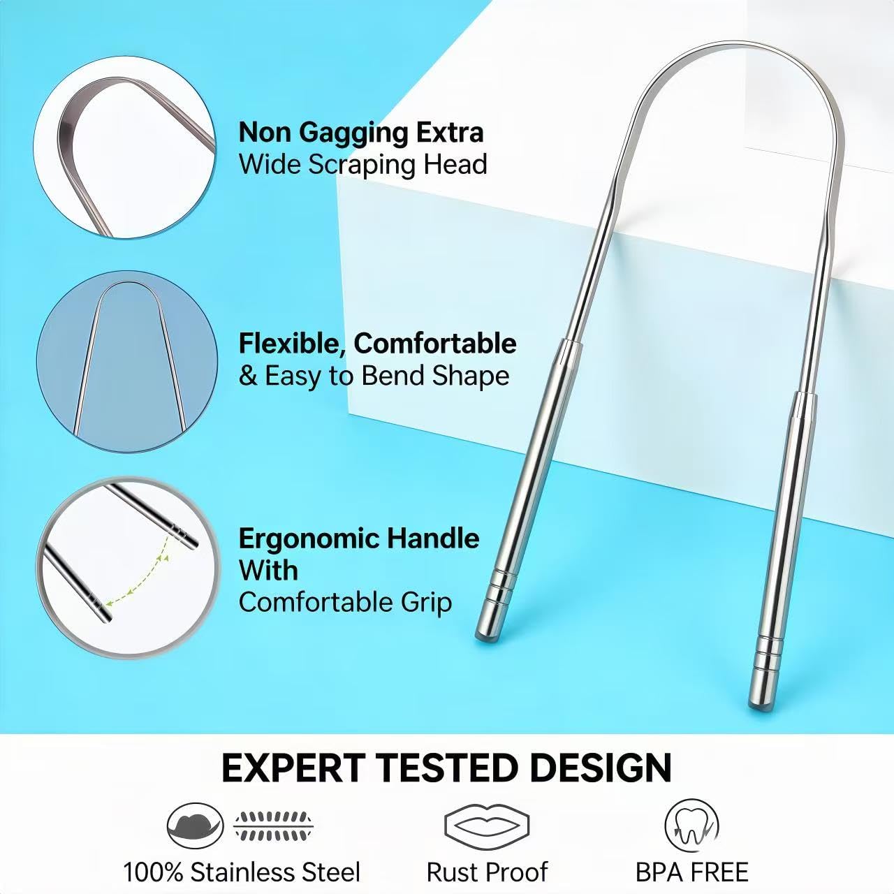 Gooficle étui voyage grattoir-langue acier inoxydable, pratique lors des déplacements.