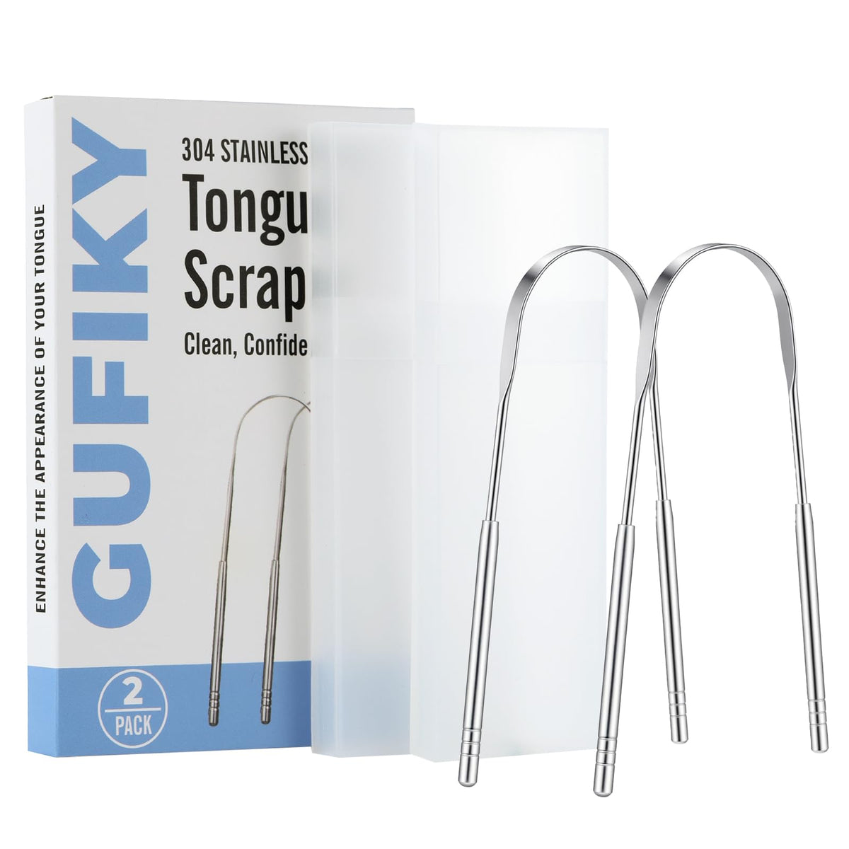 Gooficle grattoir-langue acier inoxydable 2-pack, durable pour une haleine fraîche.