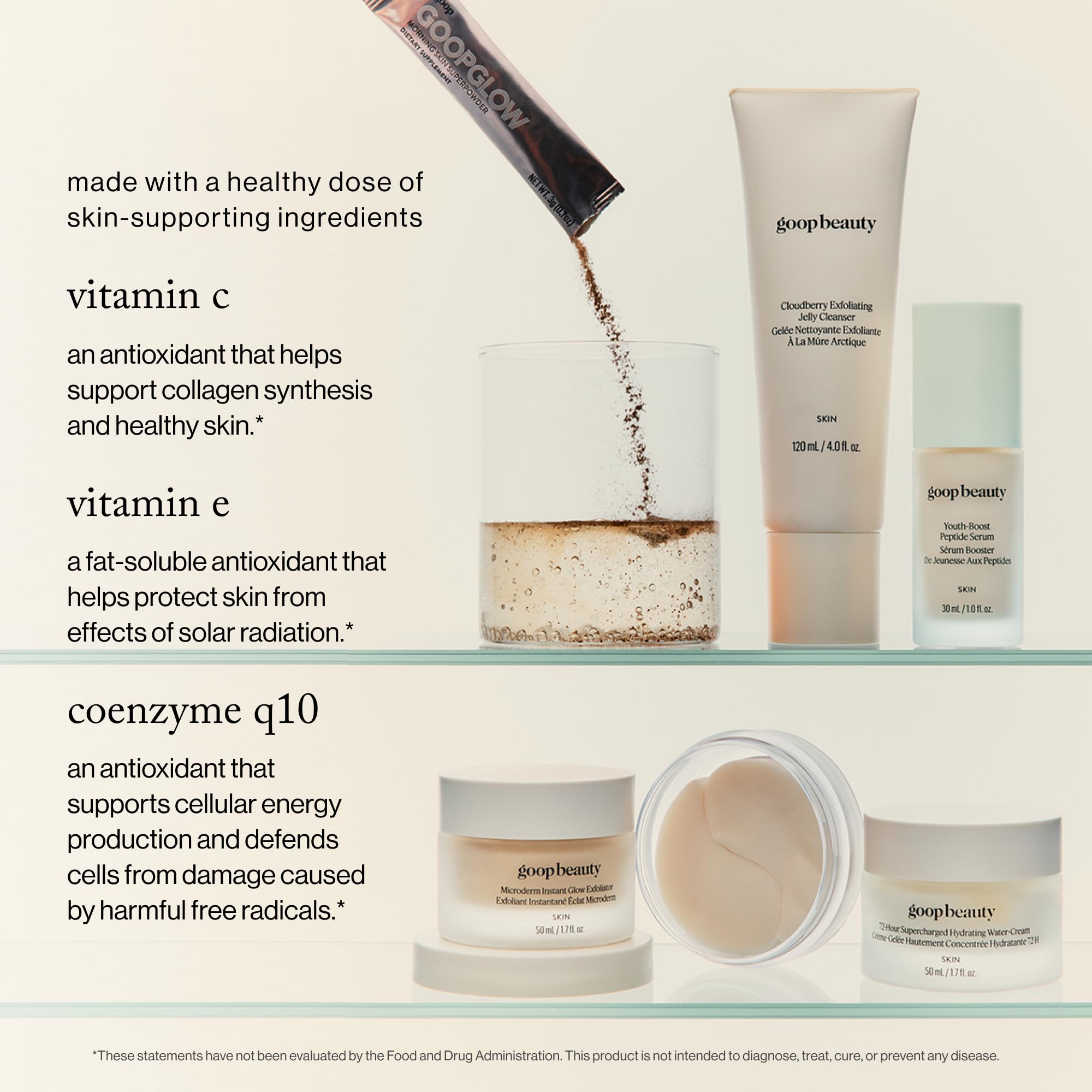 Goop Beauty Mélange Matin pour la Peau : poudre qui se dissout facilement dans l'eau.