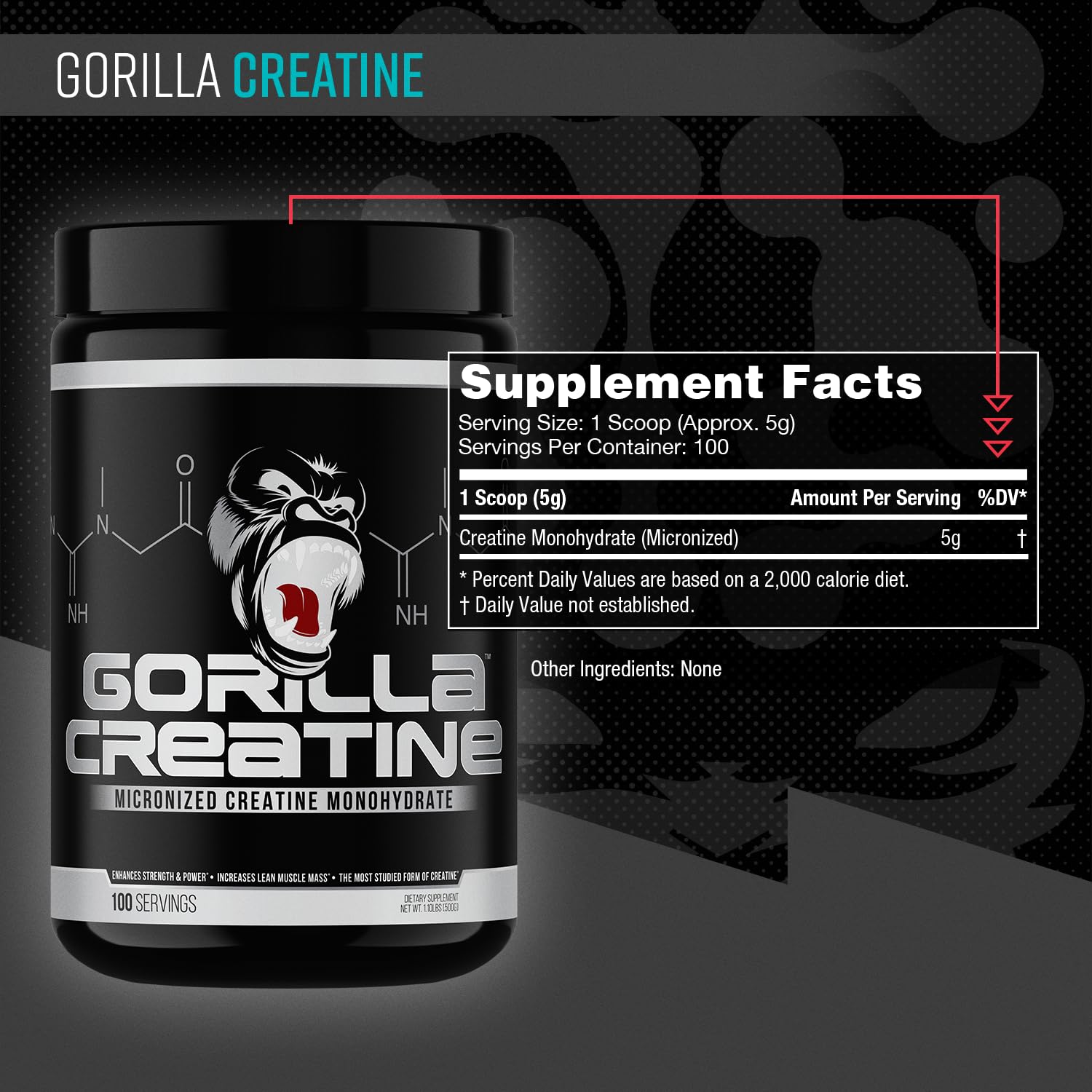 Gorilla Mind Creatine Monohydrate – bocal doseur pour doser facilement chaque portion.