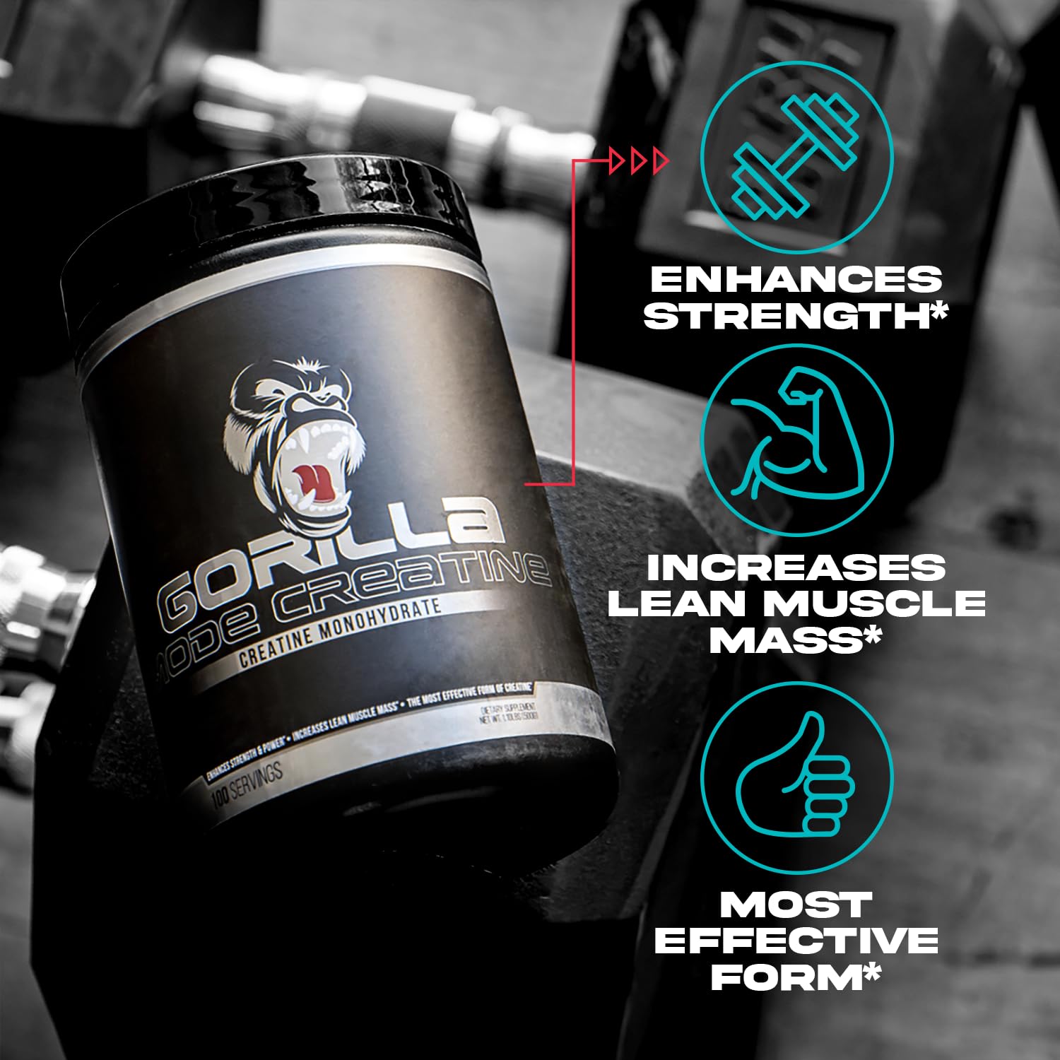 Gorilla Mind Creatine Monohydrate – mesures simples pour routines d'entraînement régulières.