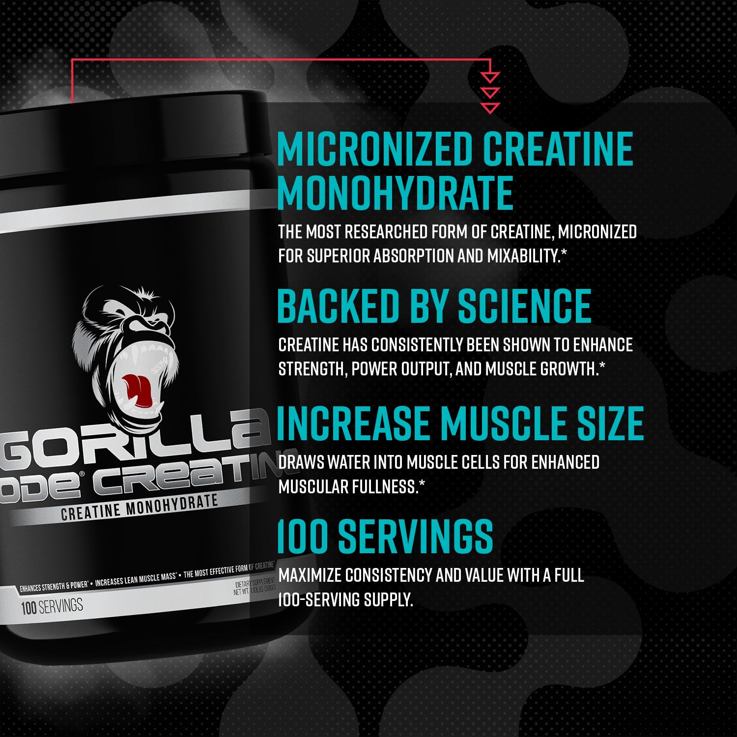 Gorilla Mind Creatine Monohydrate – verre doseur facilitant la préparation pré-entraînement.