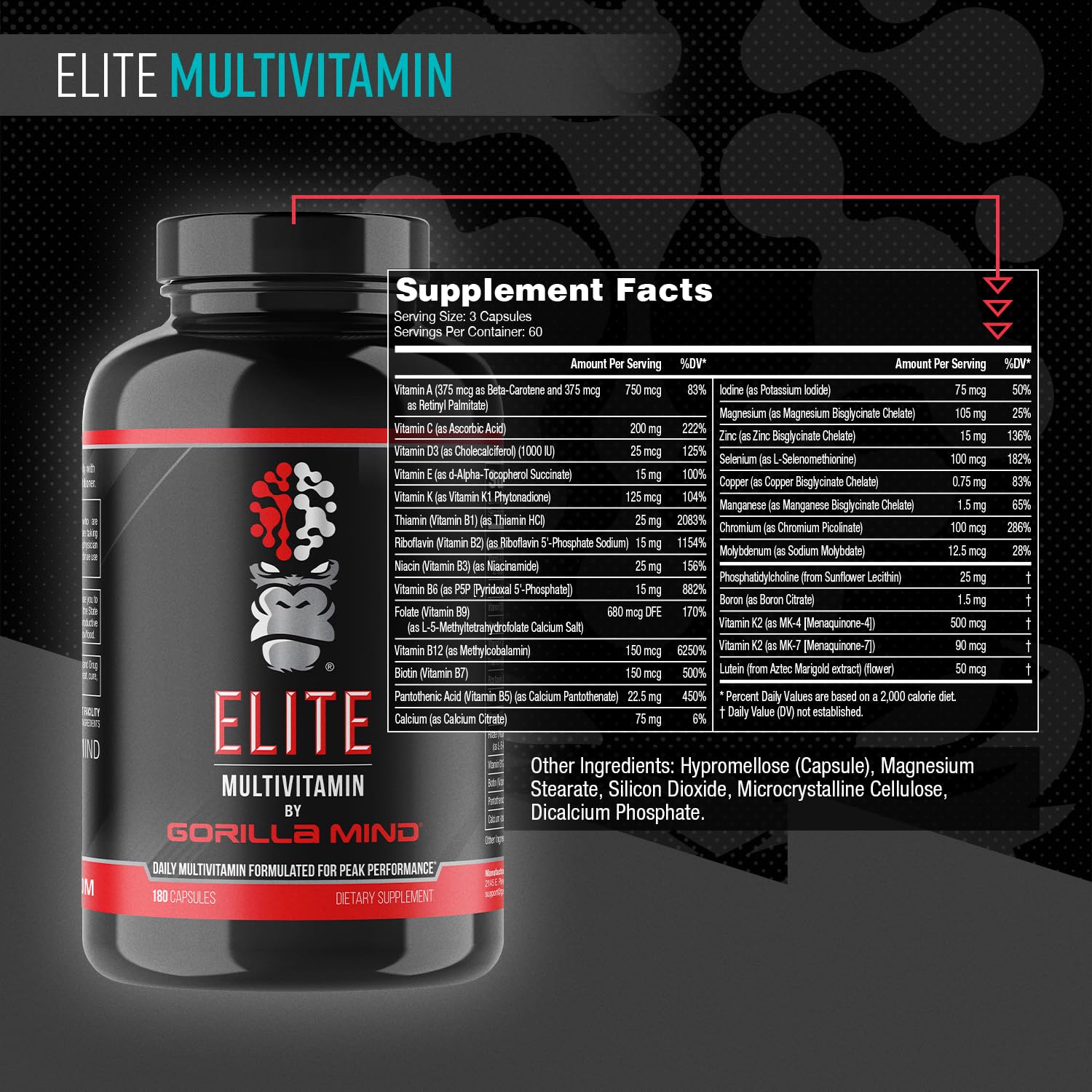 Gorilla Mind Elite Multivitamine - capsules en gros plan, démontrant une absorption optimisée.