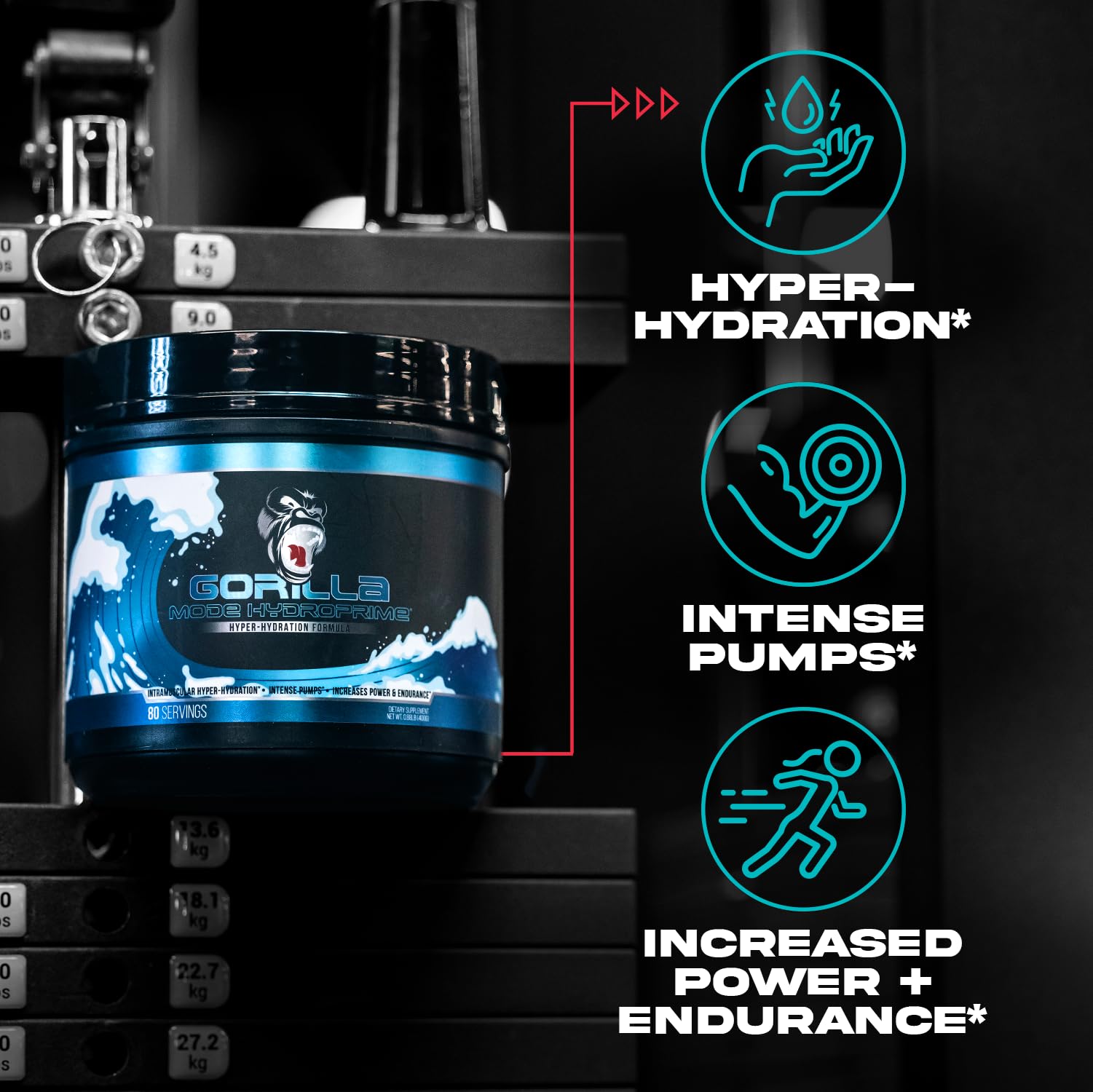 Shaker rempli d'HydroPrime montrant l'hydratation pendant l'exercice.