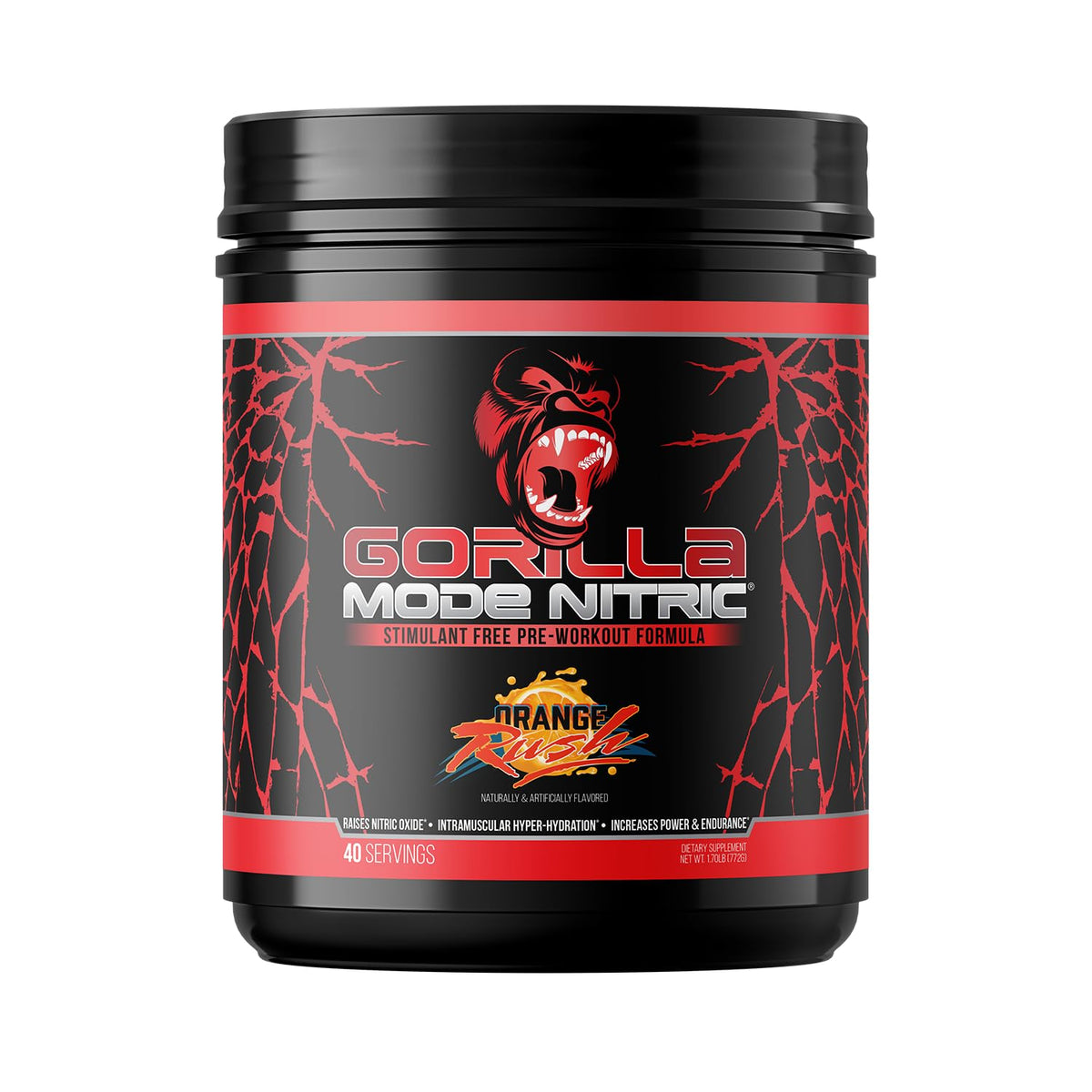 Gorilla Mind Nitric Up Orange Rush : pompe abondante et endurance améliorée pendant l'entraînement.