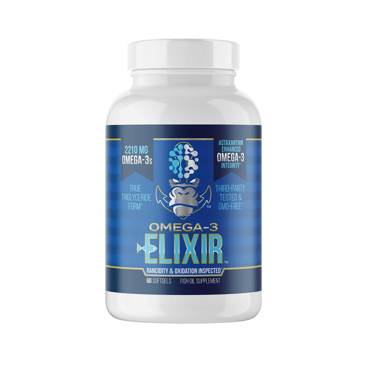 Gorilla Mind Omega-3 Elixir: bouteille visible, fraîcheur assurée pour une utilisation quotidienne.